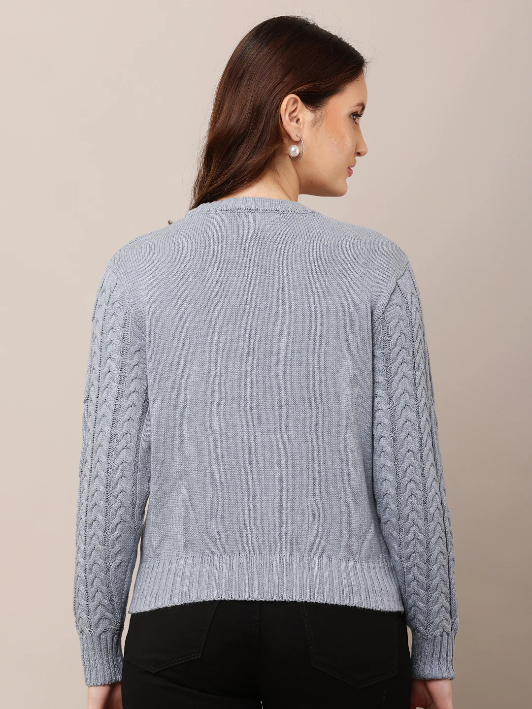 Women Blue Full Sleeve Round Neck Sweater - Image 4