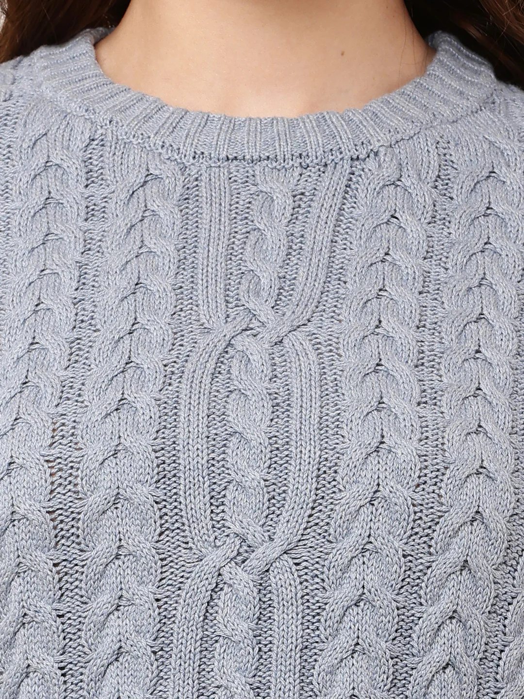 Women Blue Full Sleeve Round Neck Sweater - Image 5