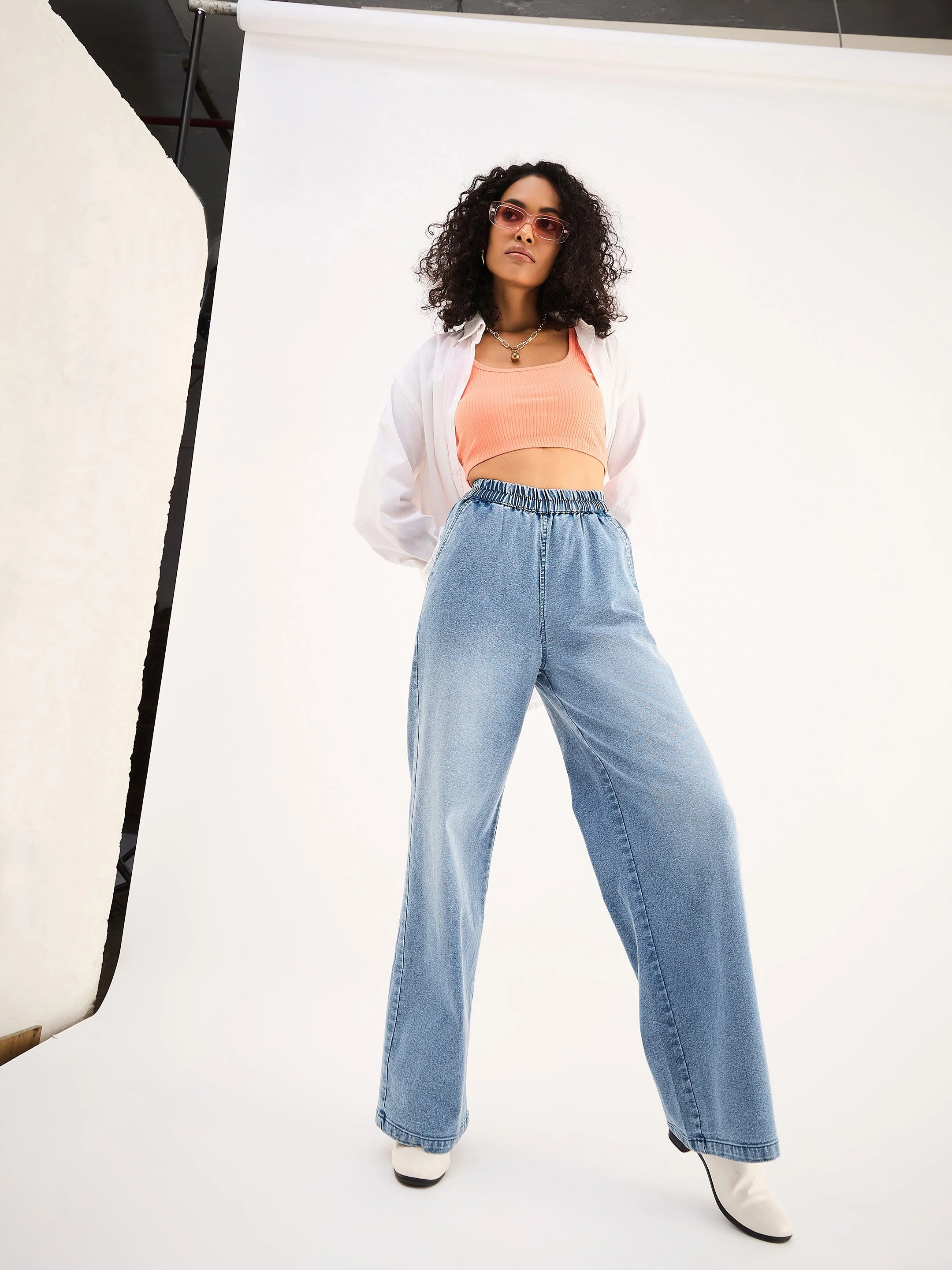 Women Blue High Waist Elasticated Jeans - Image 2