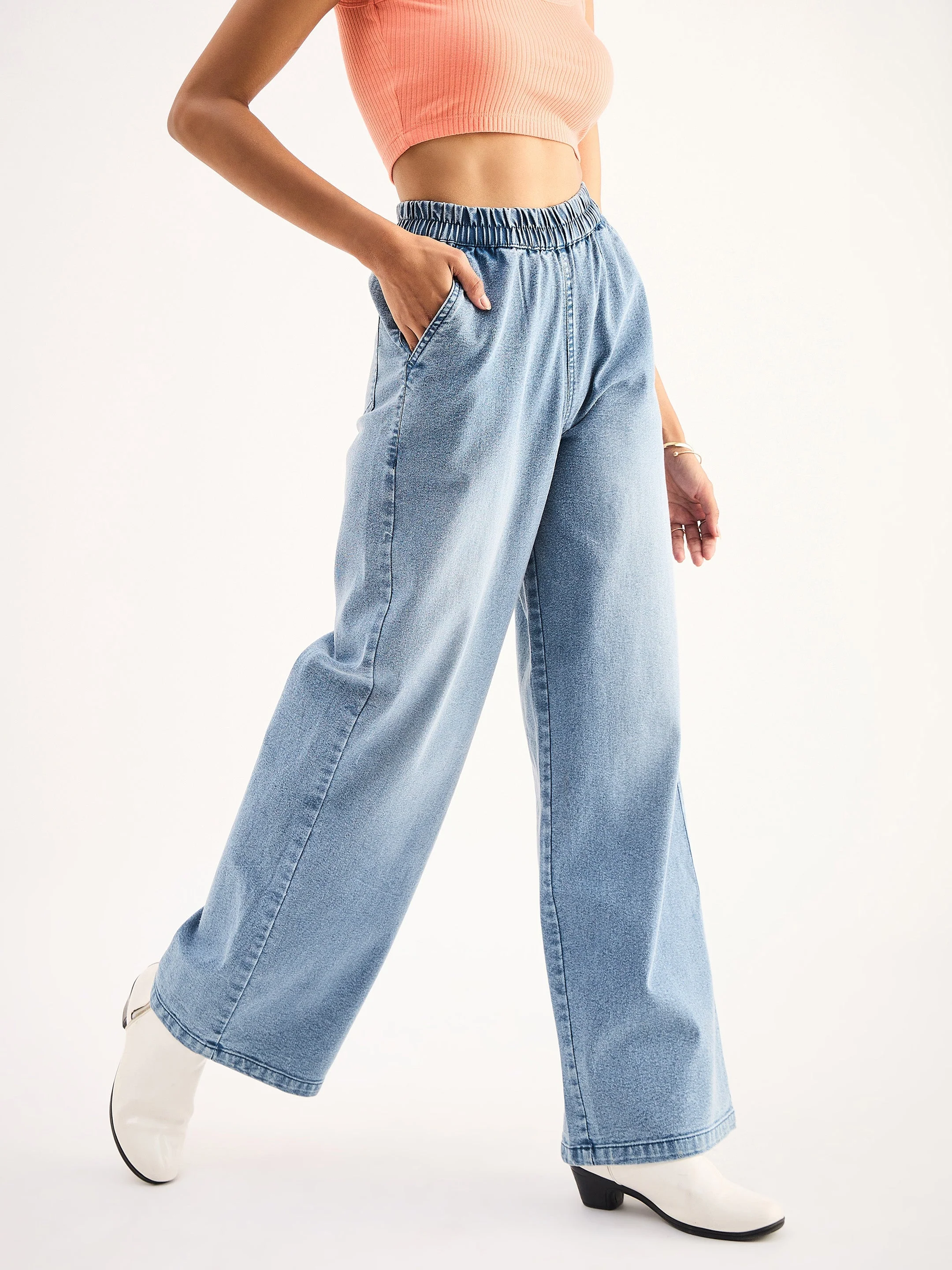 Women Blue High Waist Elasticated Jeans - Image 3
