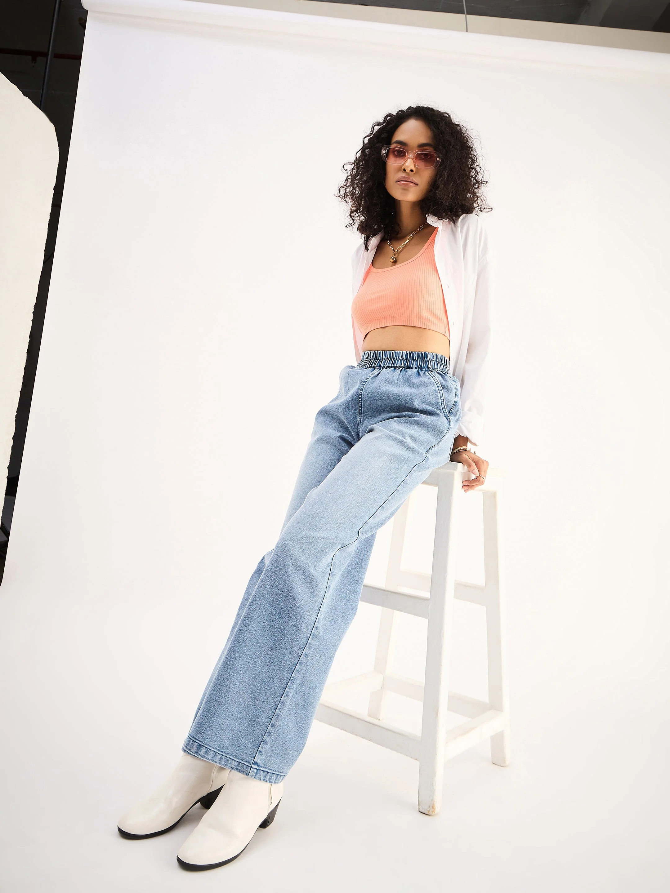 Women Blue High Waist Elasticated Jeans - Image 6