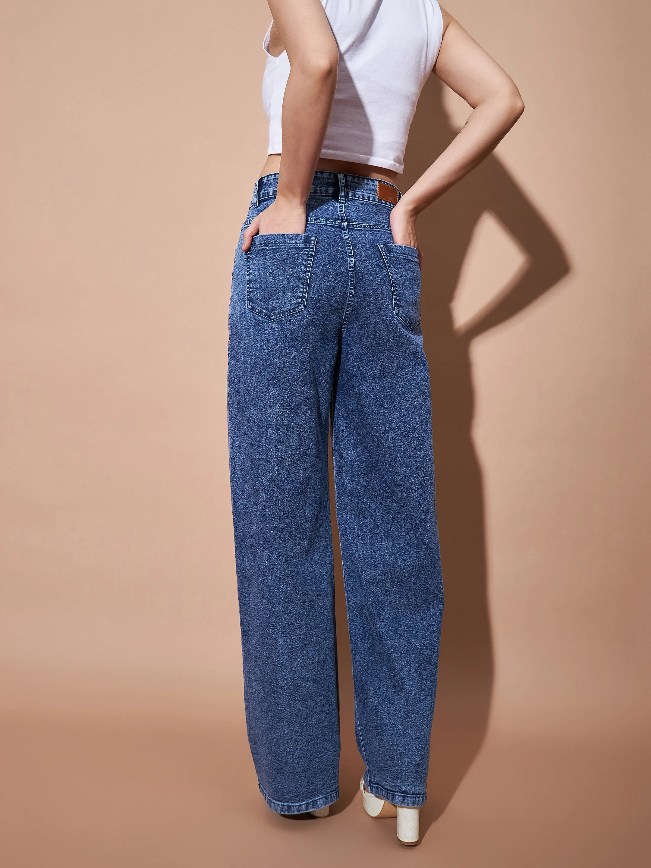 Women Blue High Waist Straight Jeans - Image 2