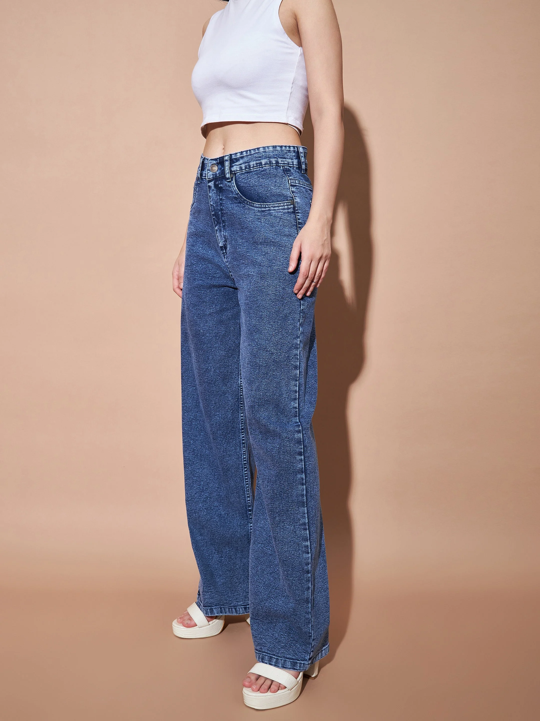 Women Blue High Waist Straight Jeans - Image 5