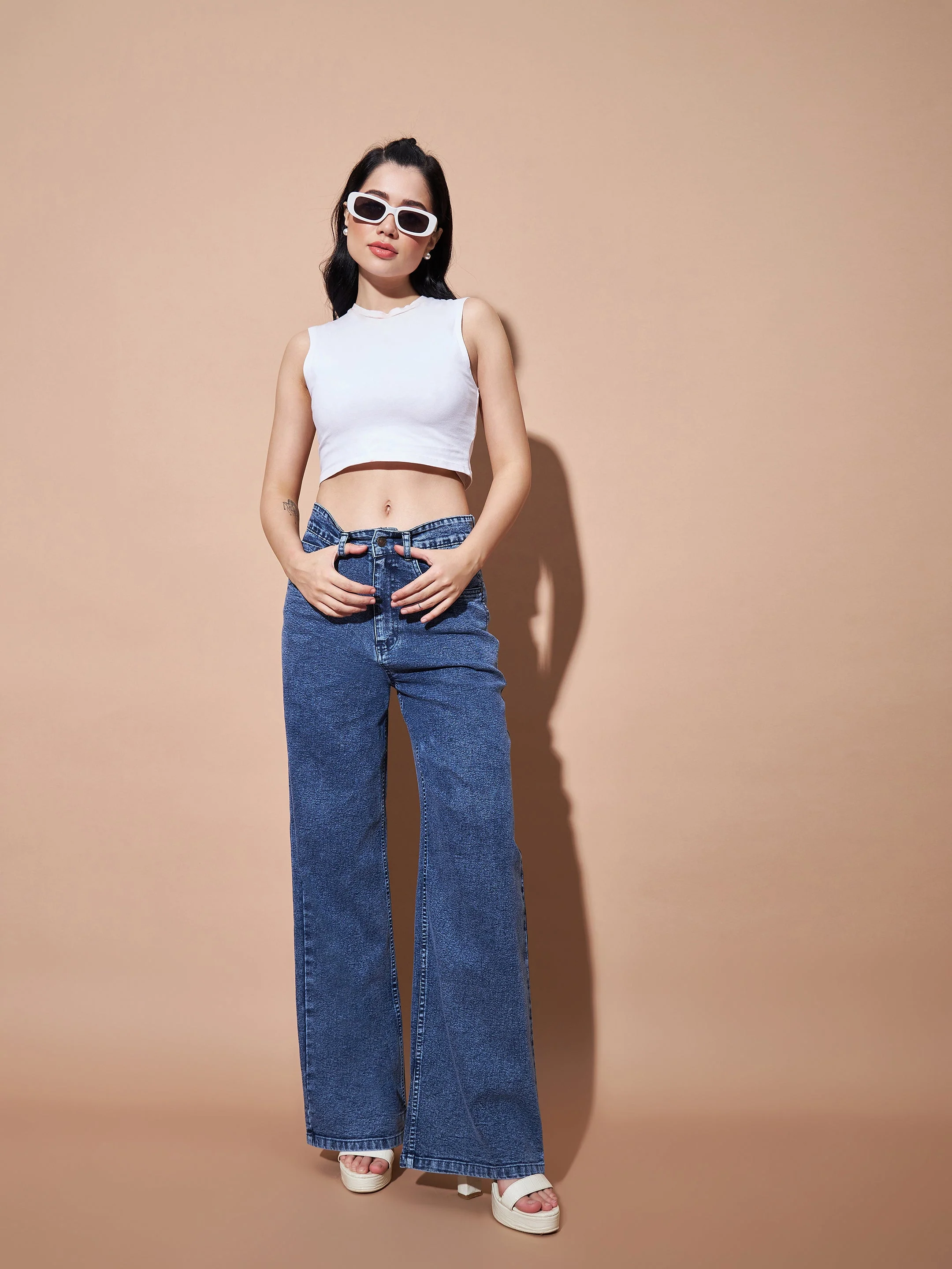 Women Blue High Waist Straight Jeans - Image 6