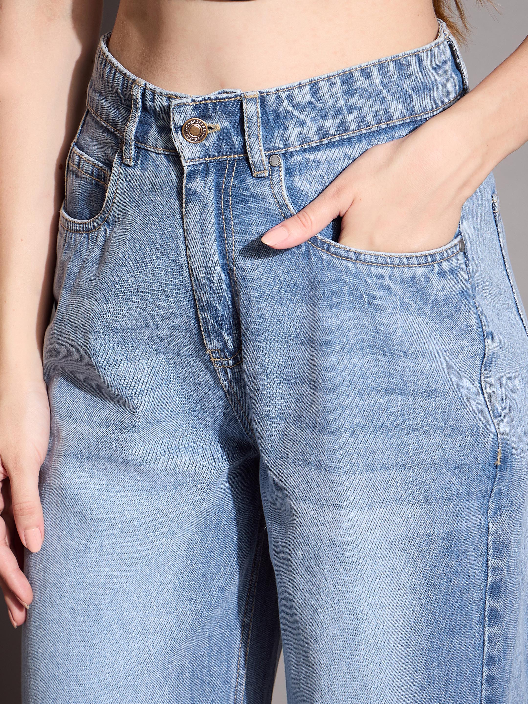 Women Blue High Waist Wide Leg Jeans - Image 4