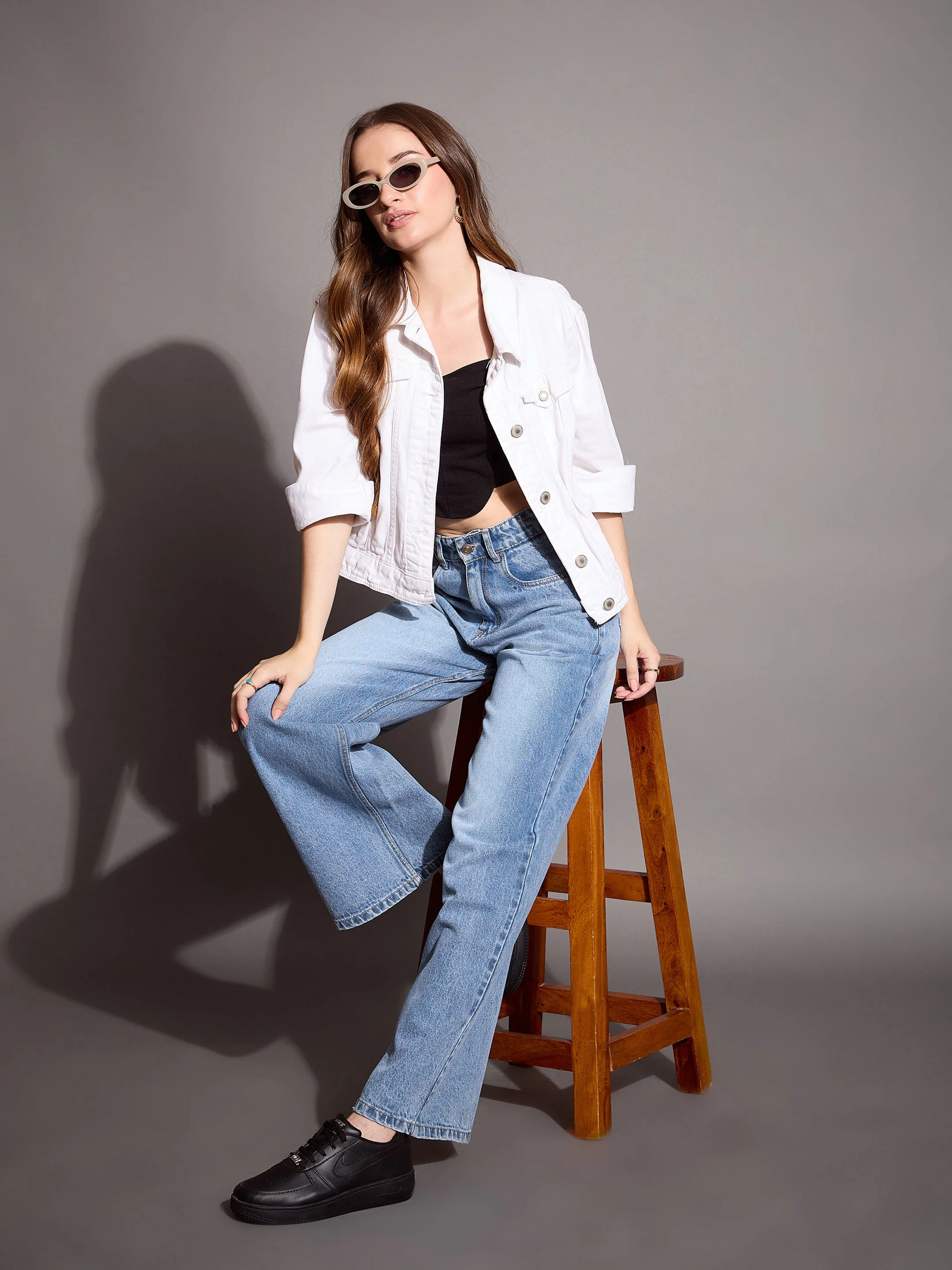 Women Blue High Waist Wide Leg Jeans - Image 6
