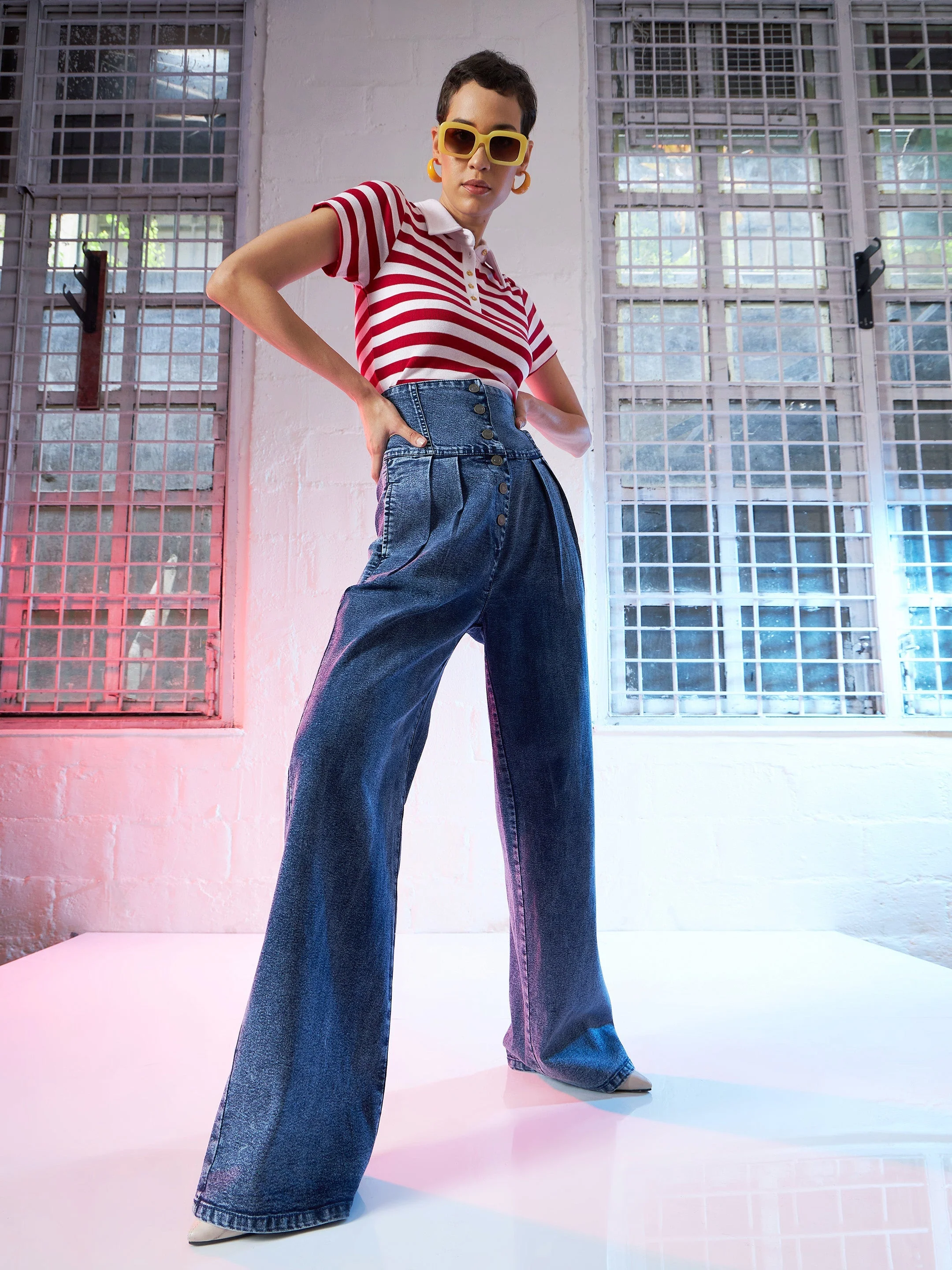 Women Blue High Waisted Staright Fit Jeans - Image 6