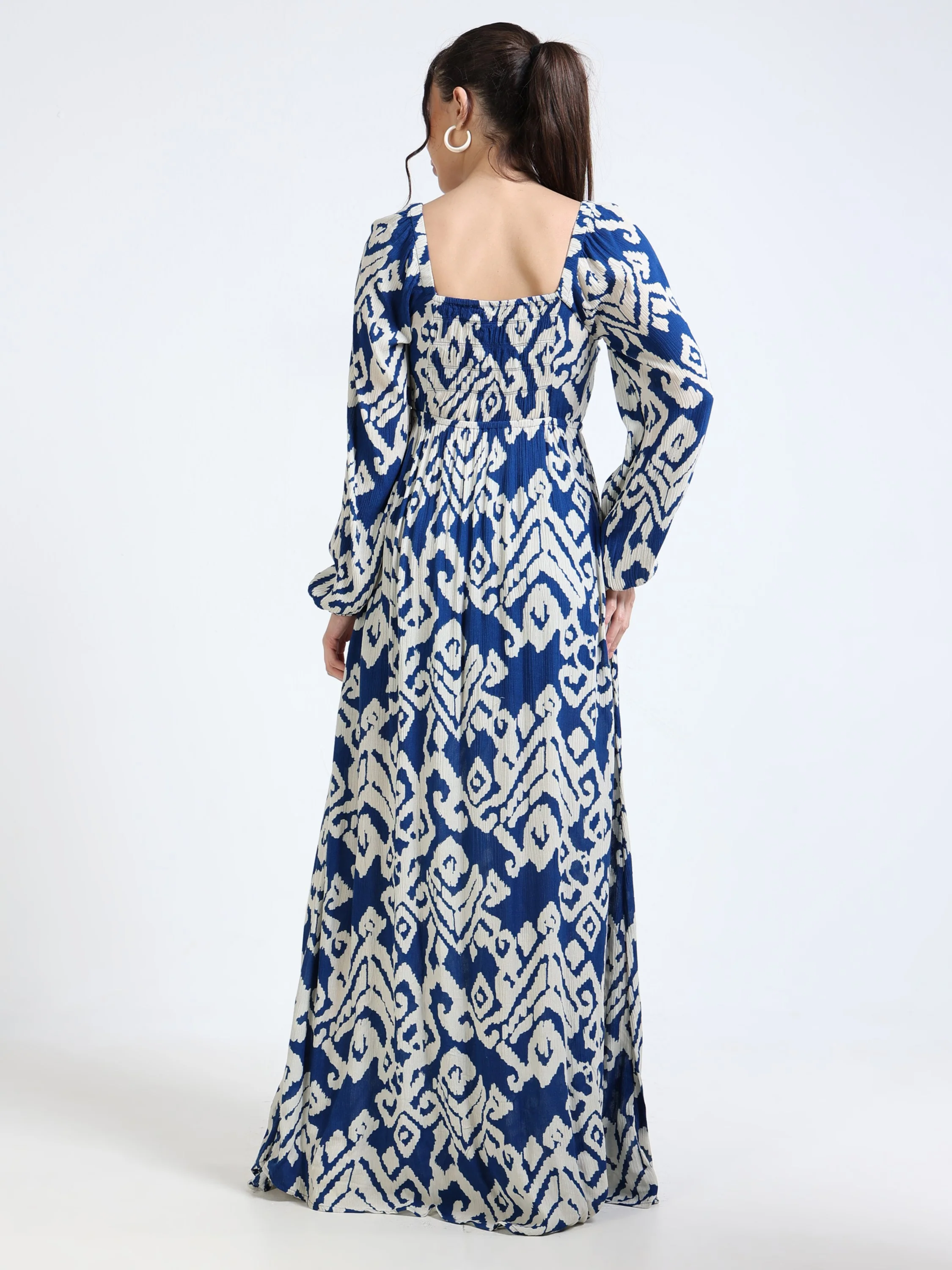 Women Blue Ikkat Print Dress - Image 2
