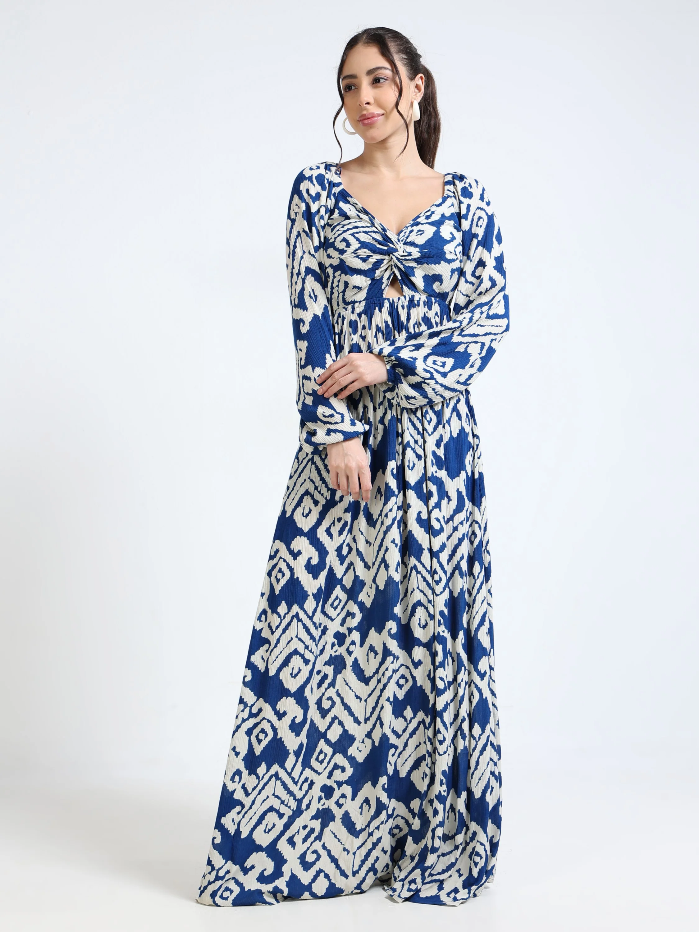 Women Blue Ikkat Print Dress - Image 3