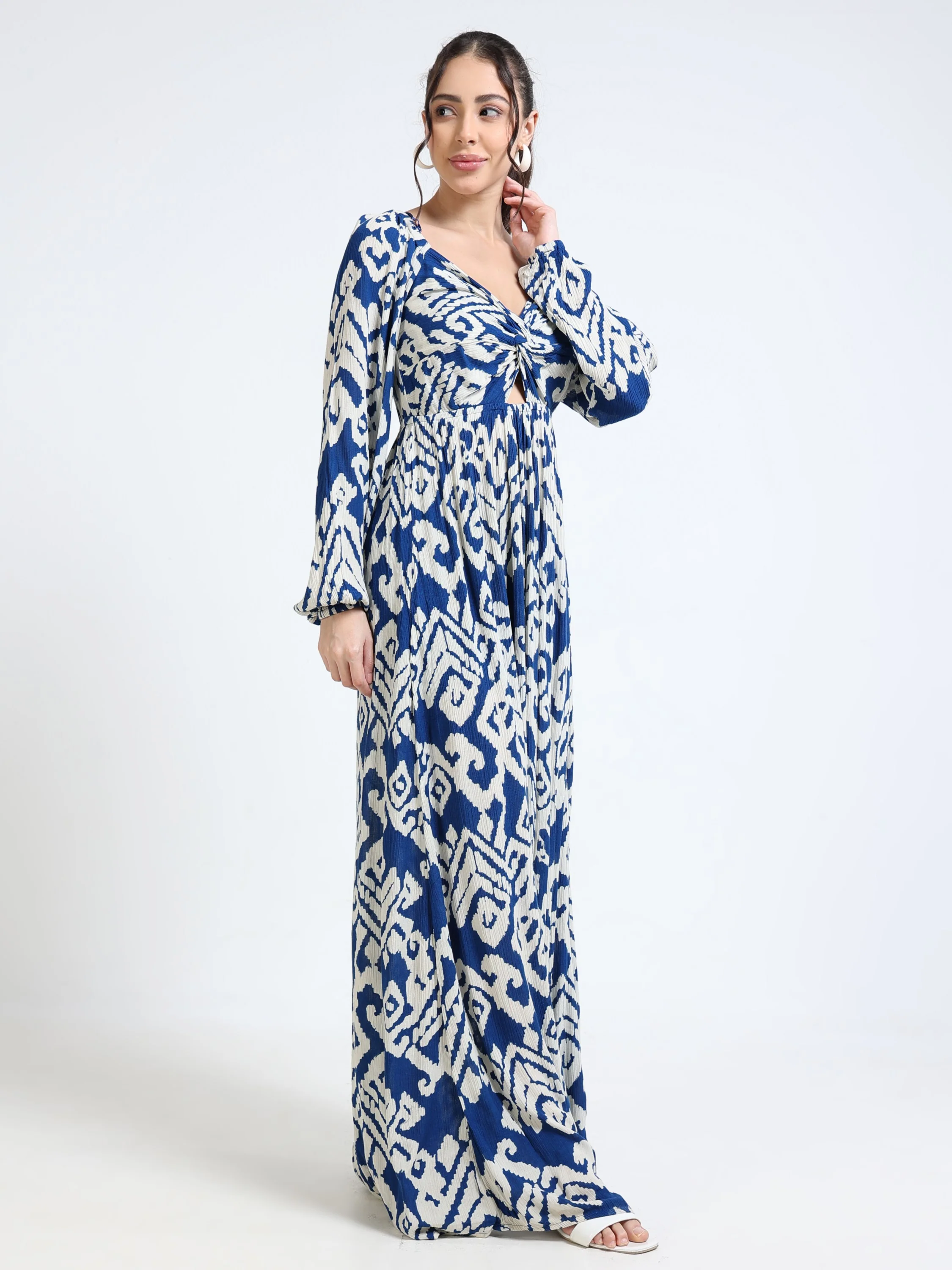 Women Blue Ikkat Print Dress - Image 5