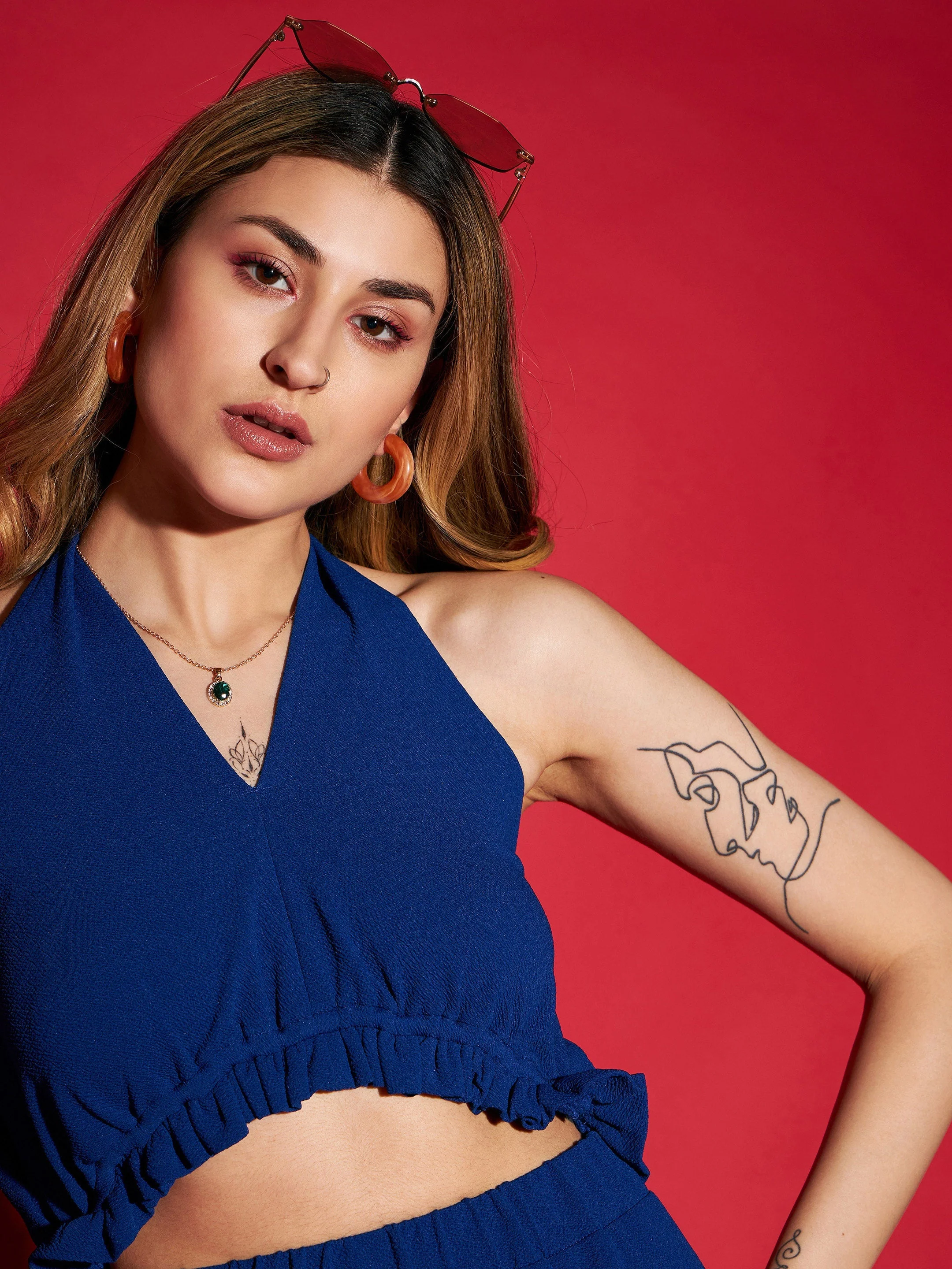 Women Blue Knitted Halter Neck Jumpsuit - Image 4