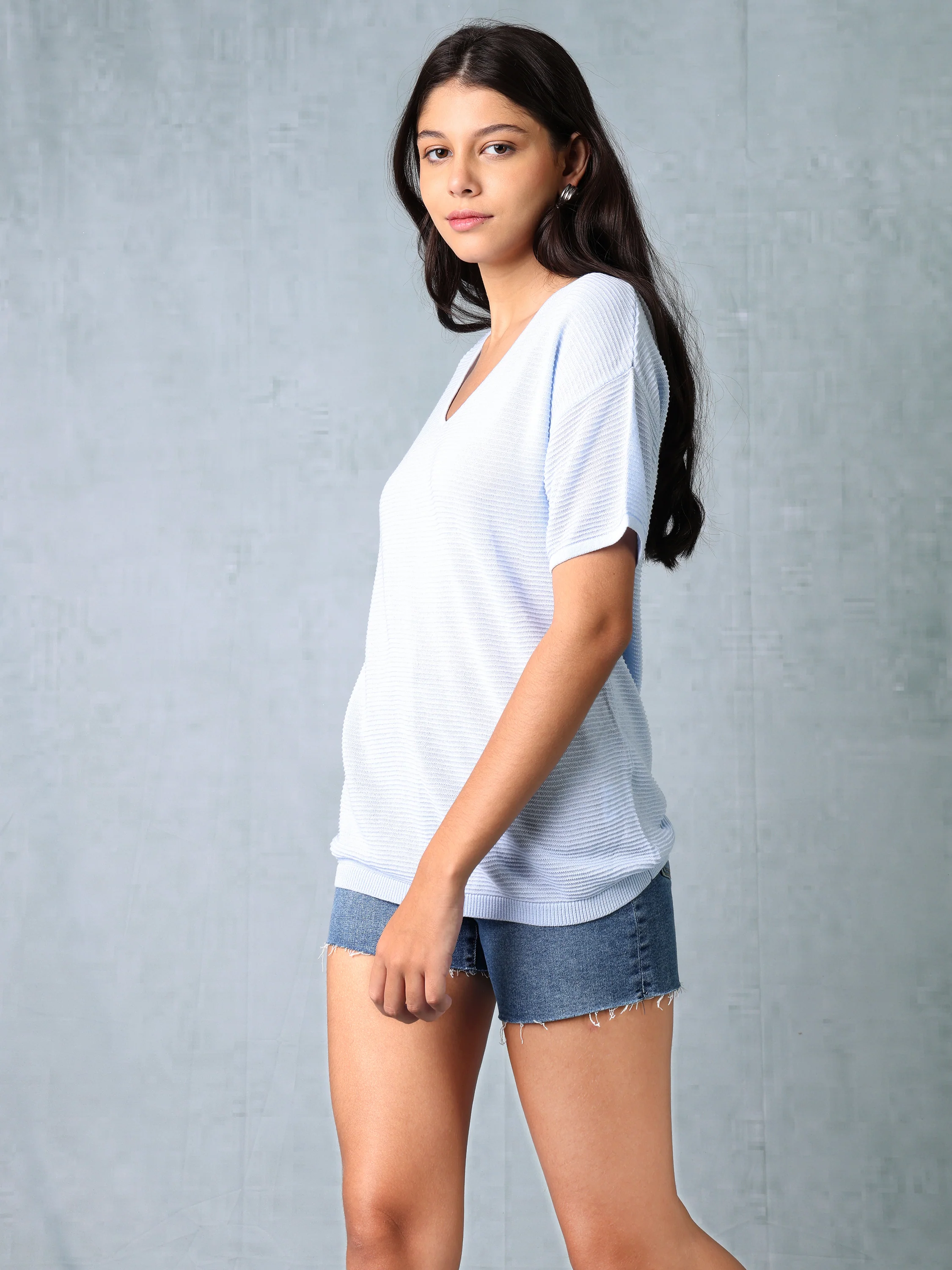 Women Blue Knitted Top - Image 2