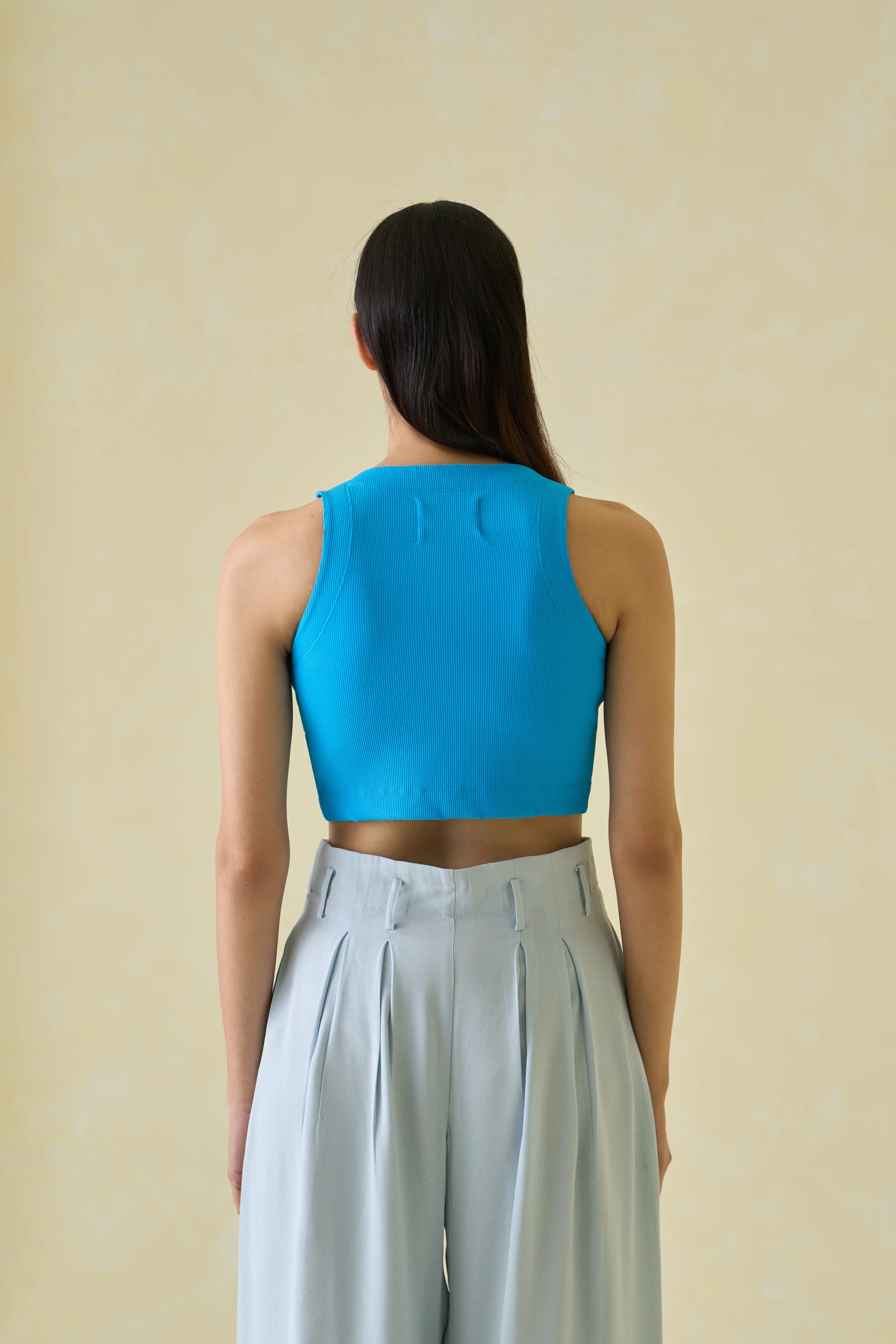 Women Blue Kolam Cropped Nylon Tank Top - Image 3