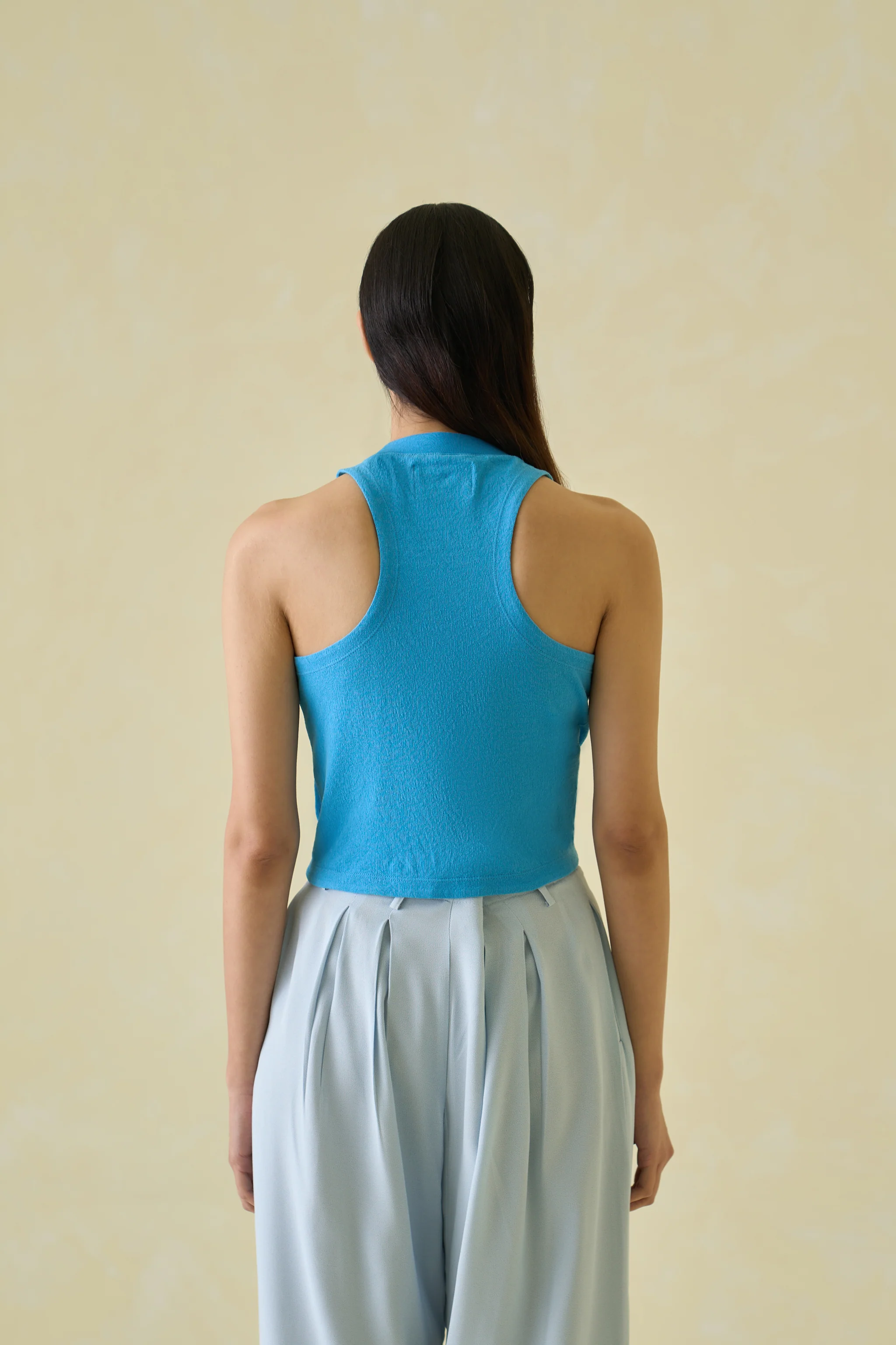 Women Blue Kolam Embroidered Cotton Tank Top - Image 3