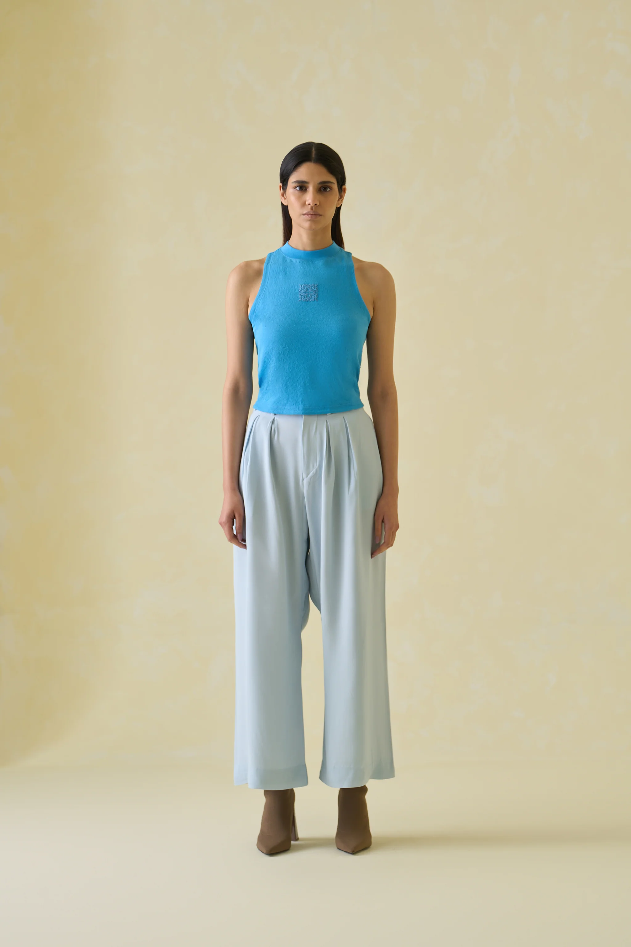 Women Blue Kolam Embroidered Cotton Tank Top - Image 4