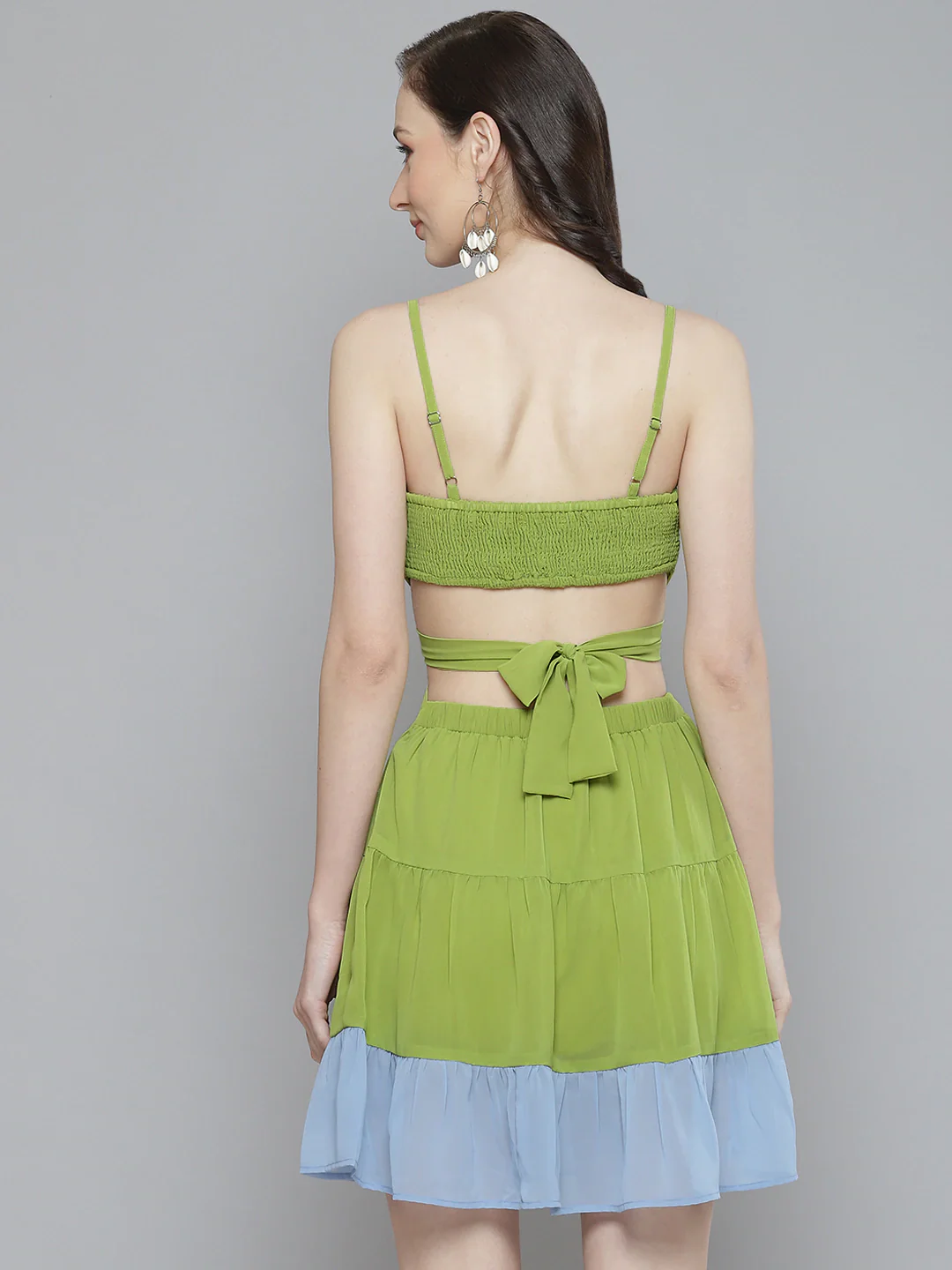 Women Blue & Lime Green Side Cut-Out Short Dress - Image 3