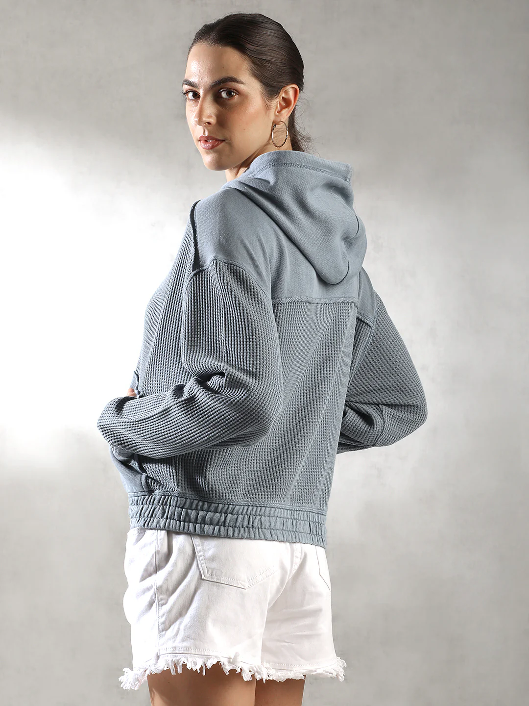 Women Blue Waffle textured Jacket - Image 4