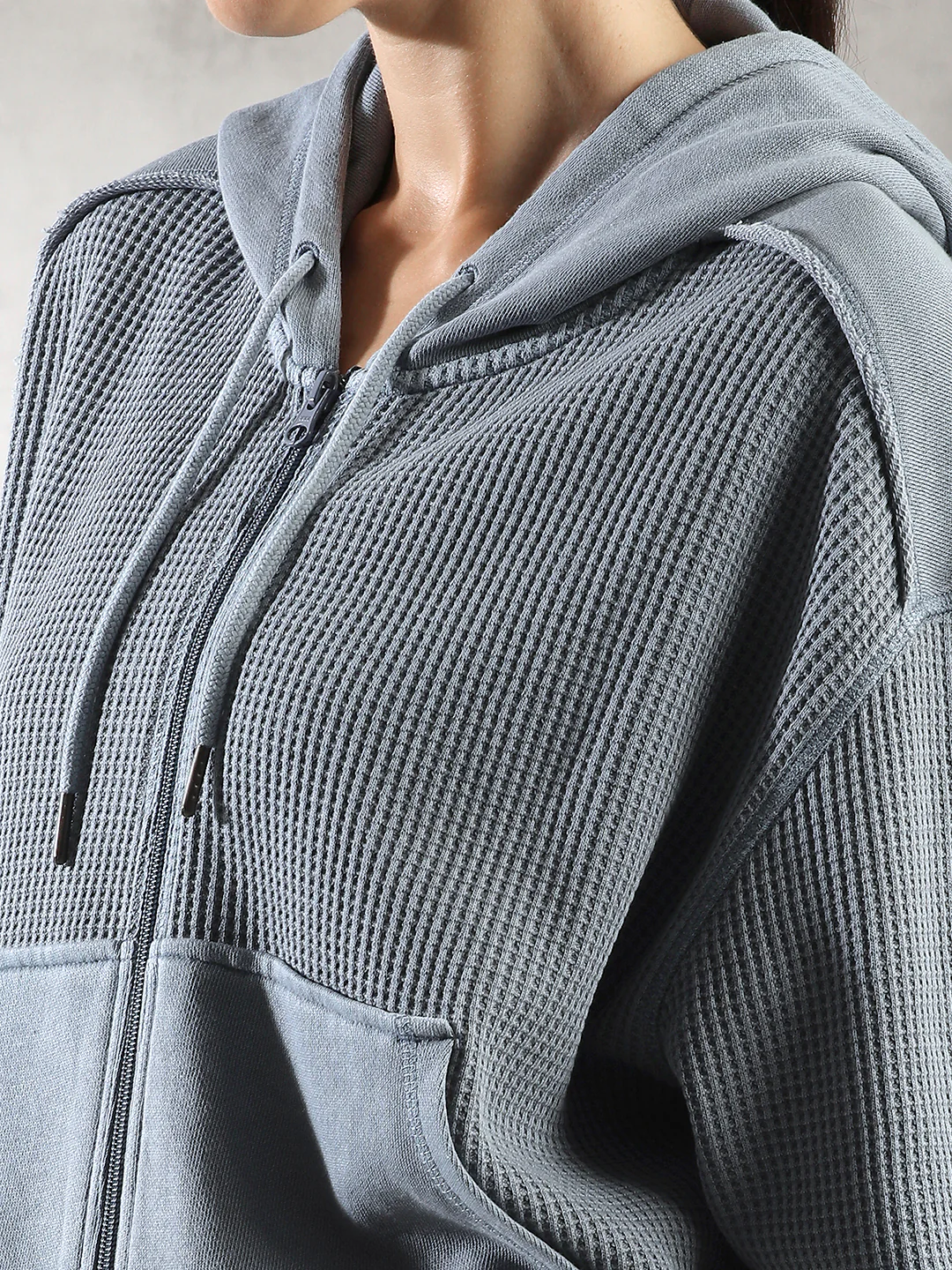 Women Blue Waffle textured Jacket - Image 5
