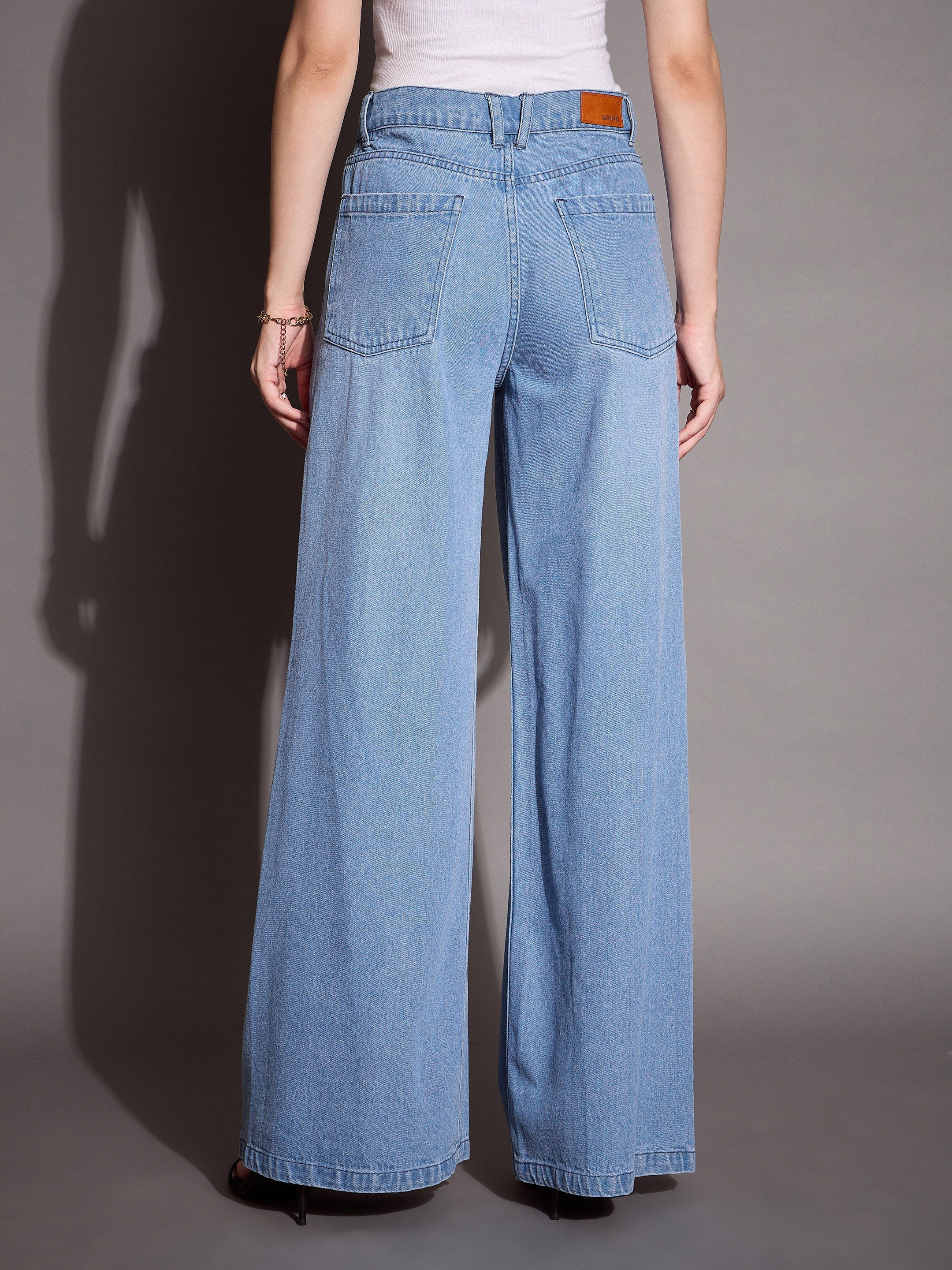 Women Blue Low Waist Wide Leg Jeans - Image 5