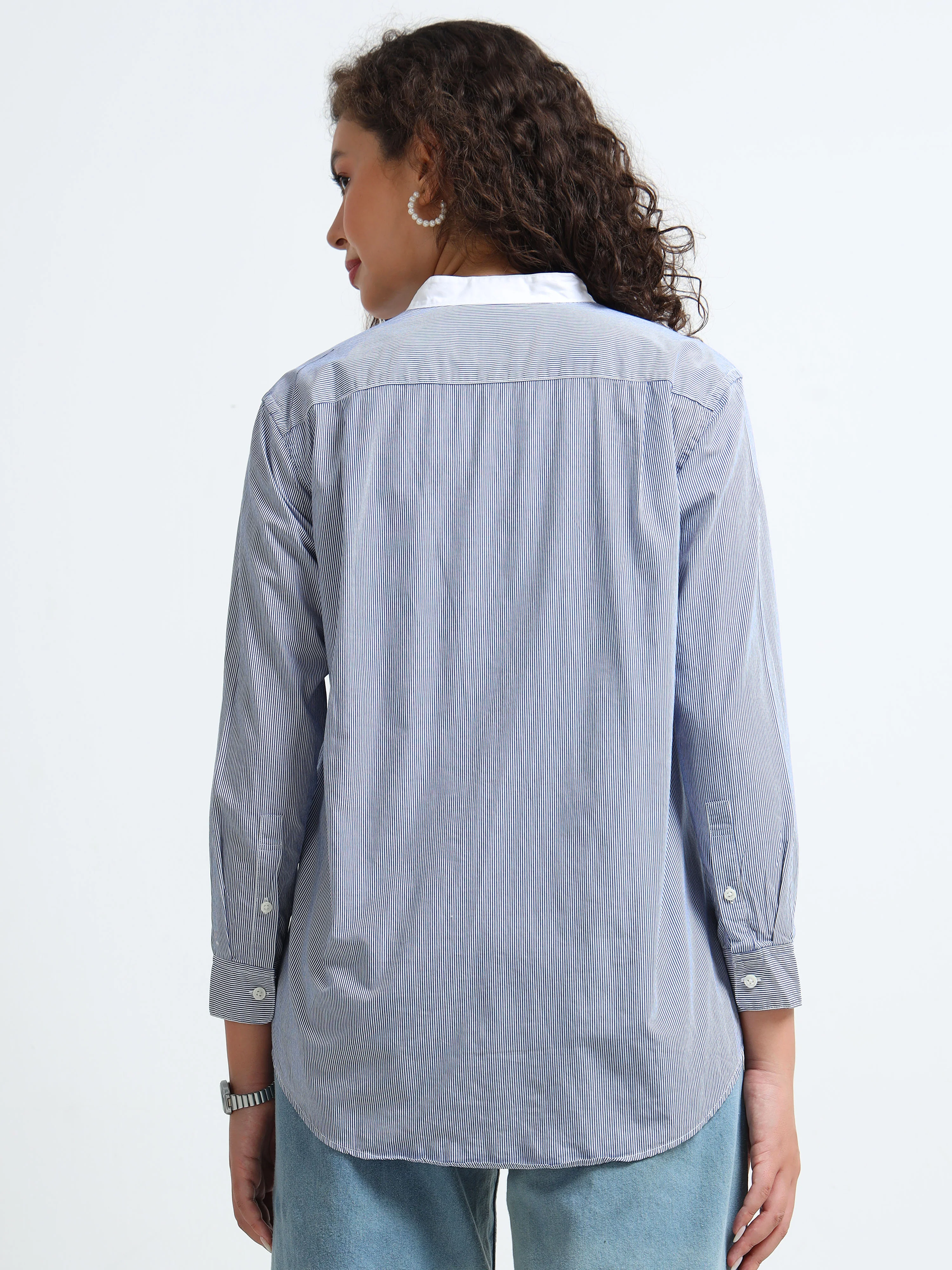 Women Blue Mandarin collar Shirt - Image 5