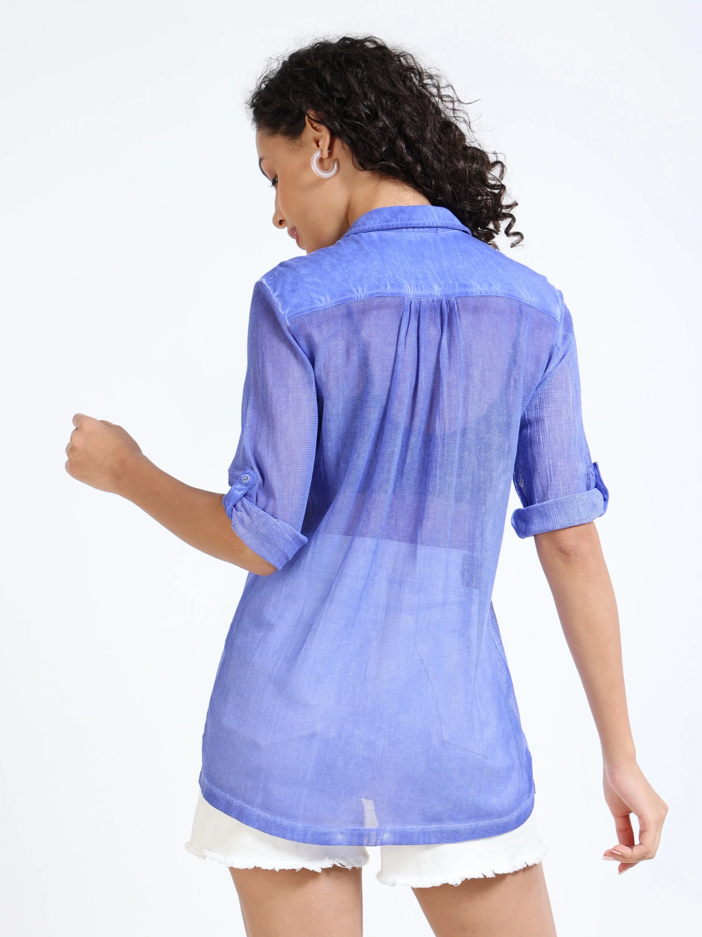 Women Blue Mesh Regular Shirt - Image 4