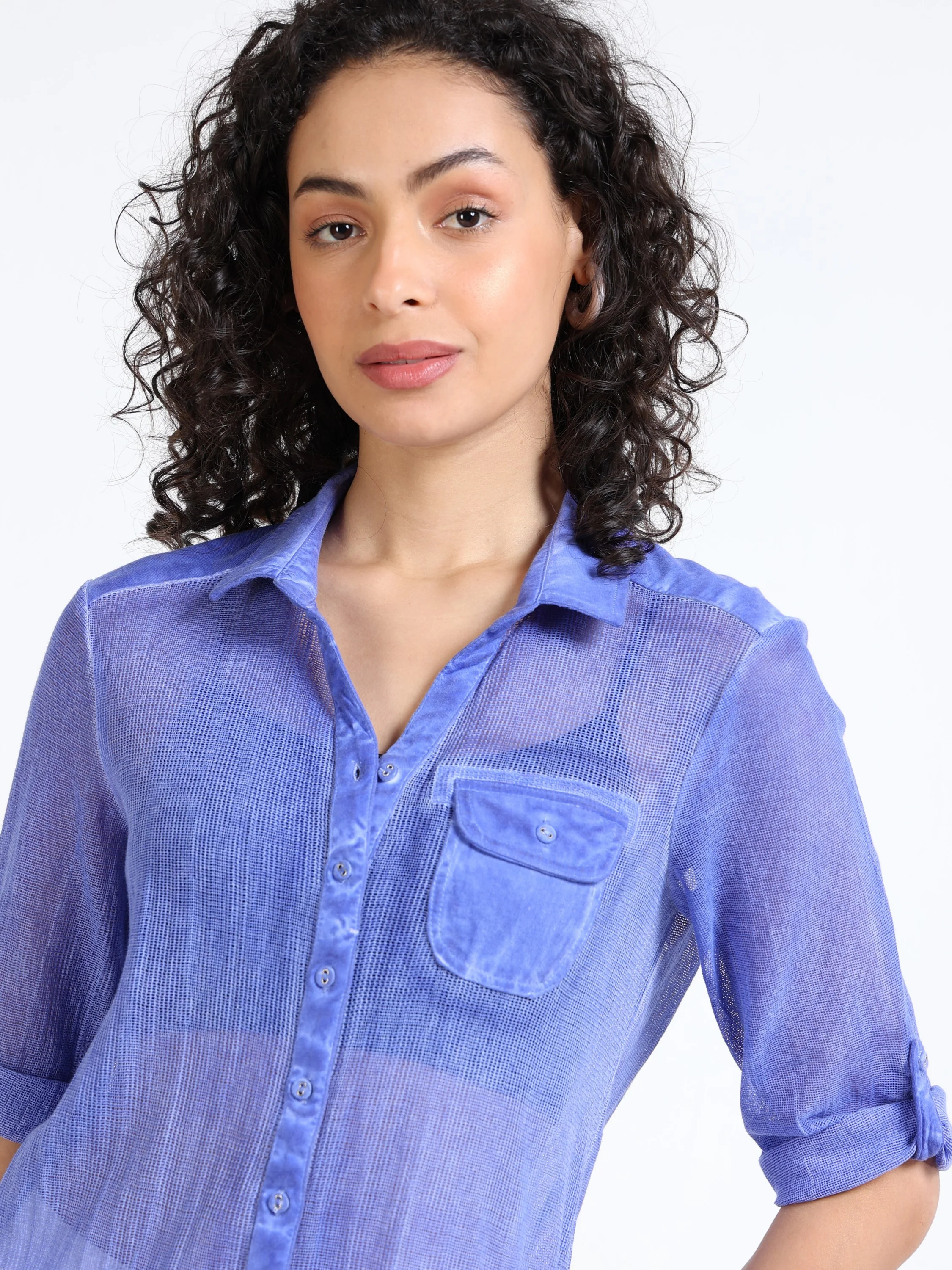 Women Blue Mesh Regular Shirt - Image 5