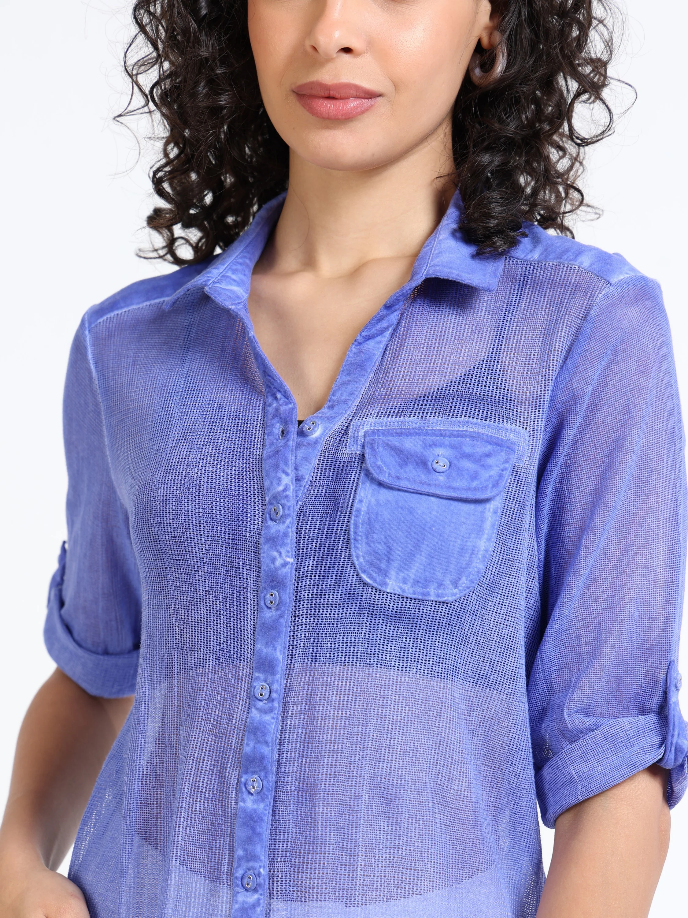 Women Blue Mesh Regular Shirt - Image 6