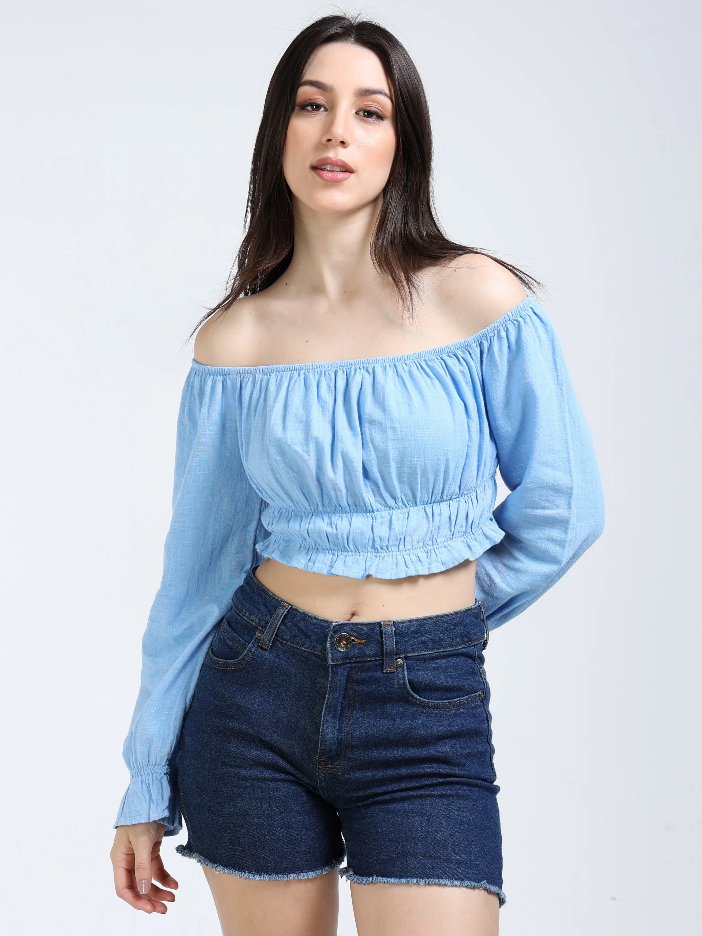 Women Blue Off Shoulder Top - Image 2