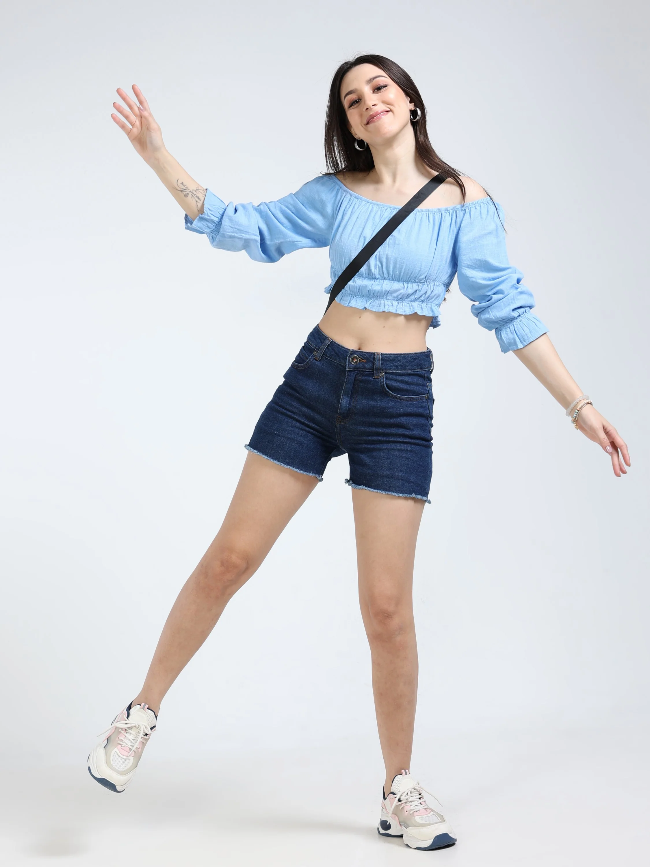 Women Blue Off Shoulder Top - Image 4