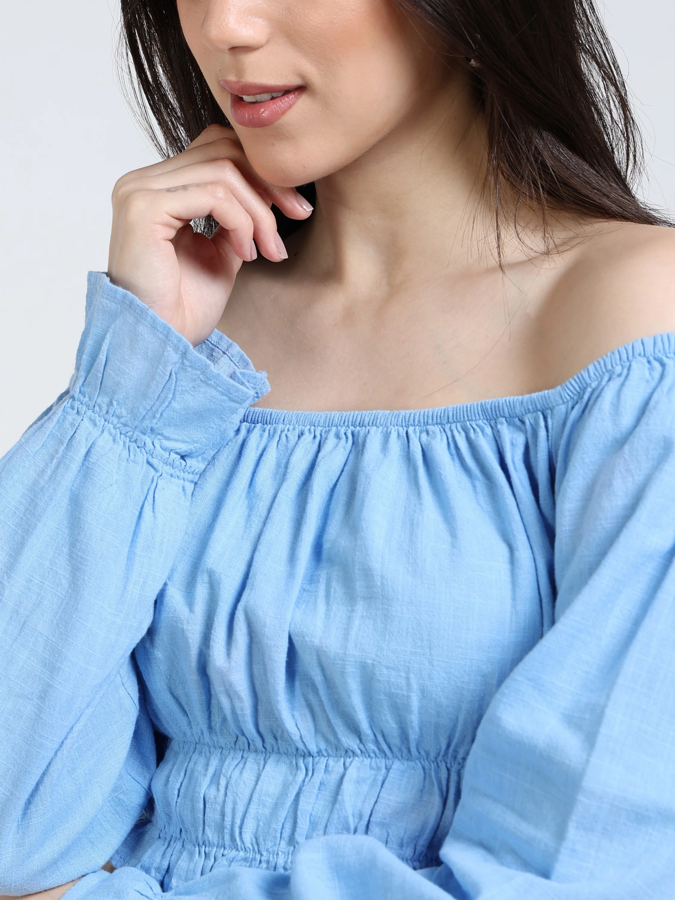 Women Blue Off Shoulder Top - Image 5