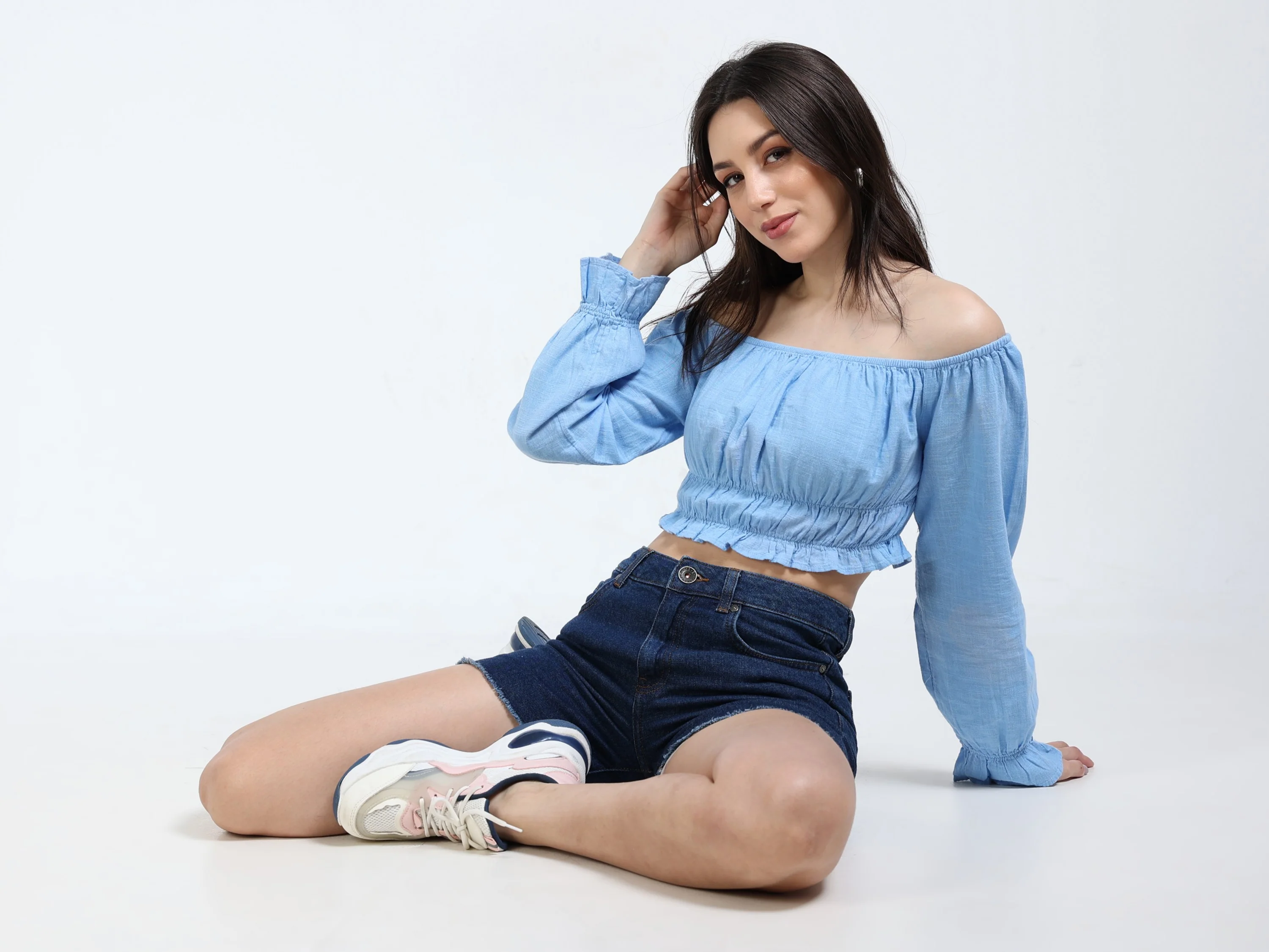 Women Blue Off Shoulder Top - Image 6