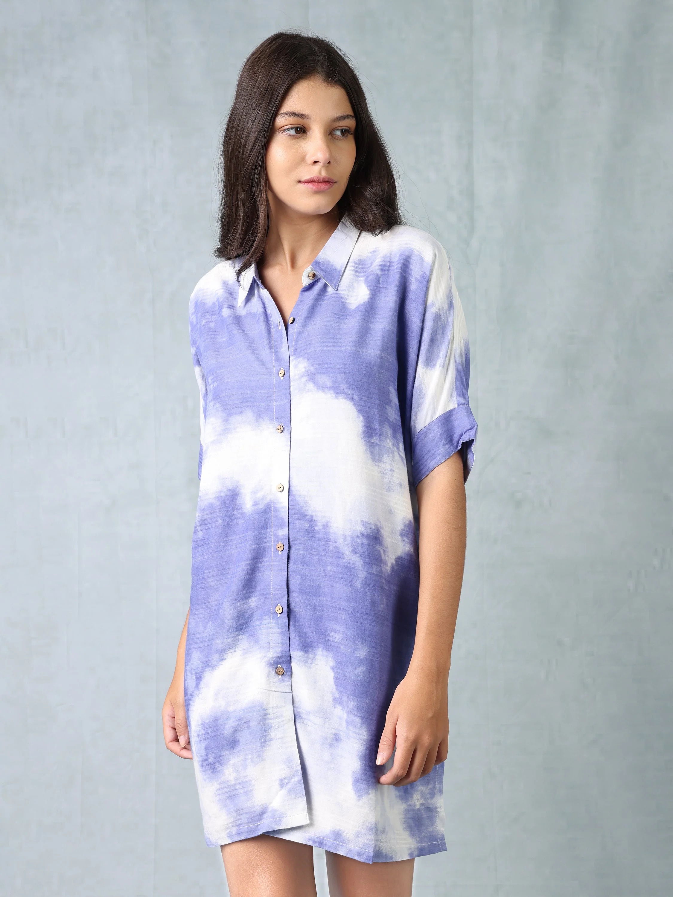 Women Blue Ombre Shirt Dress - Image 3