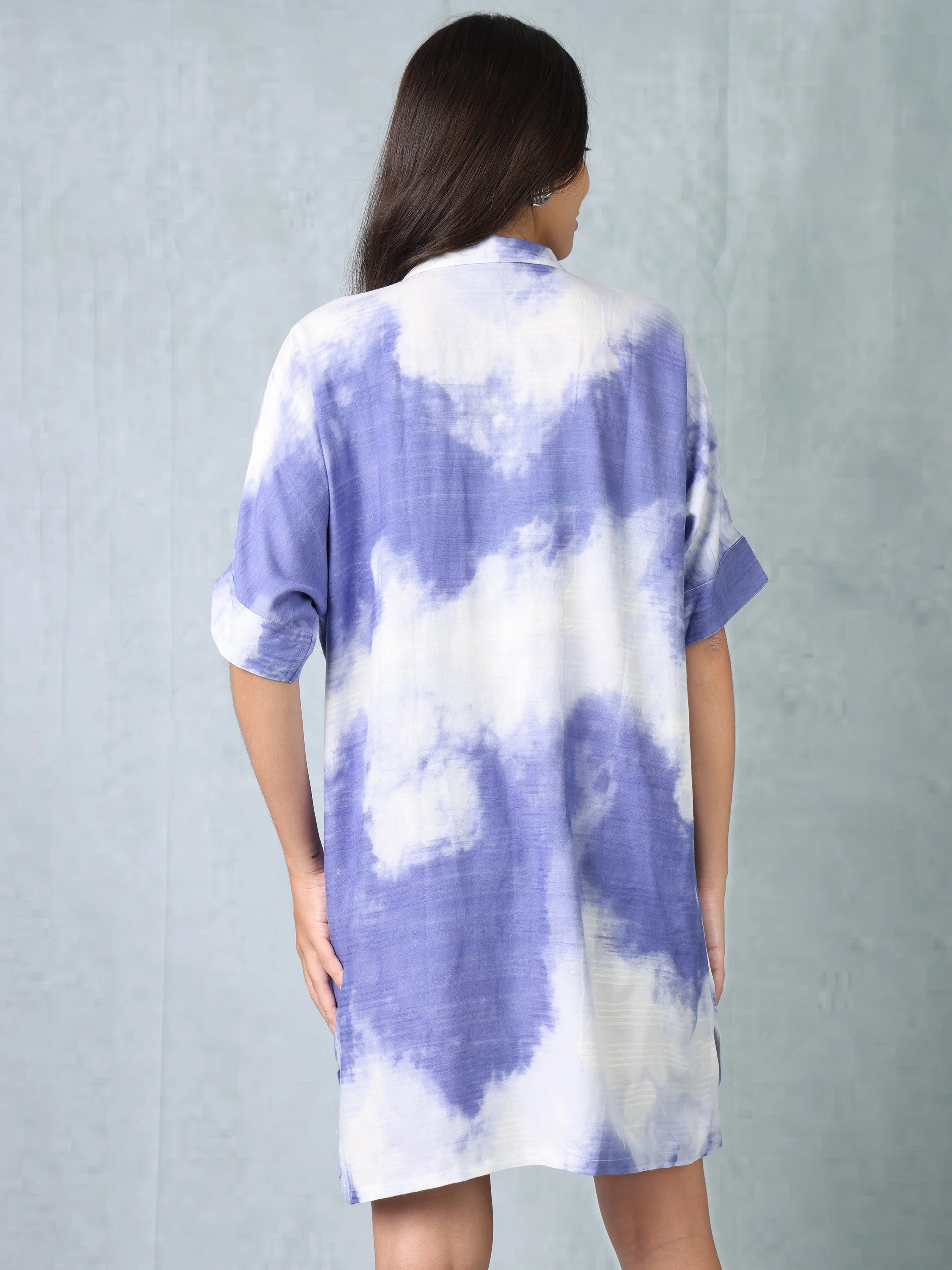 Women Blue Ombre Shirt Dress - Image 4