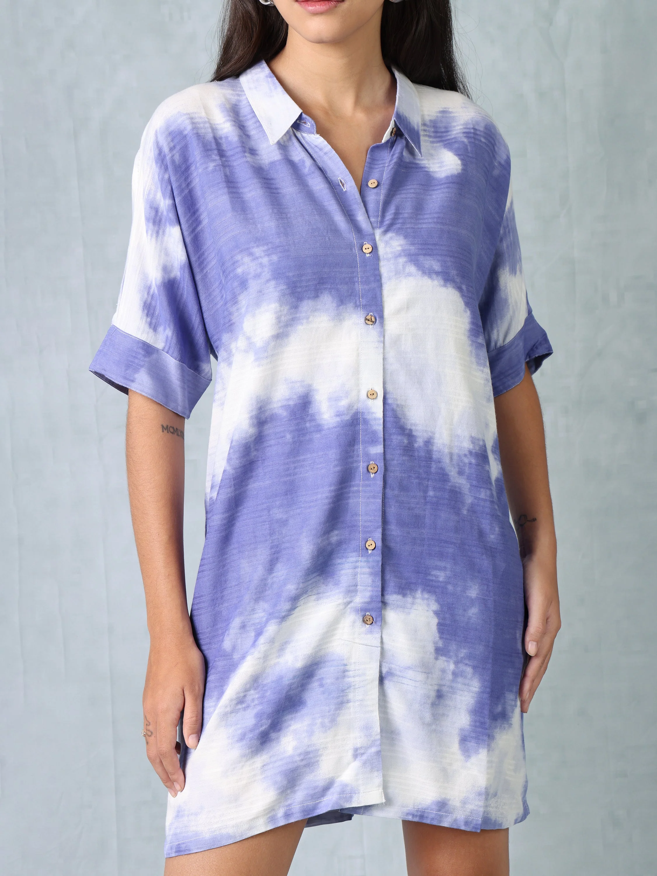 Women Blue Ombre Shirt Dress - Image 6