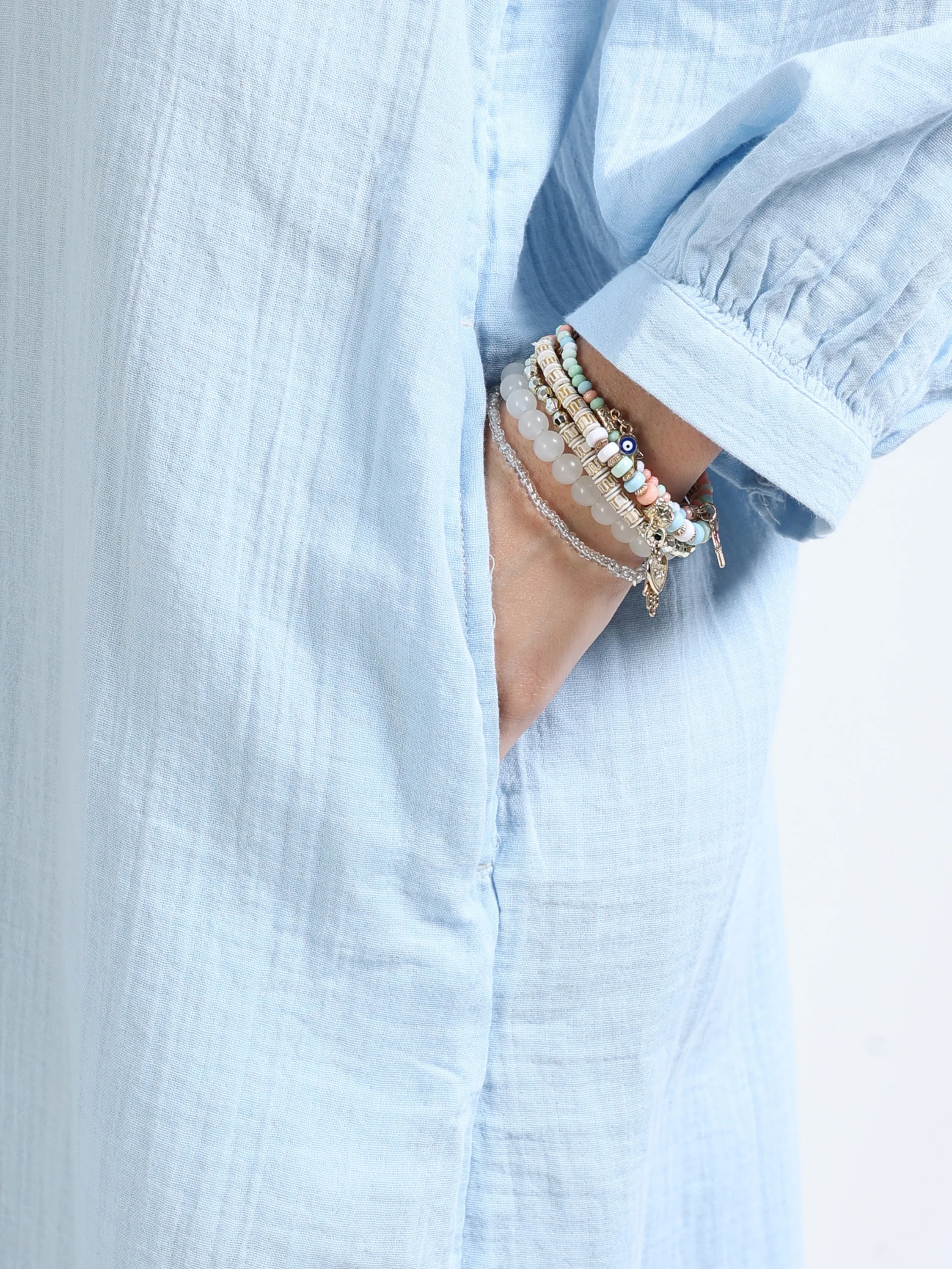 Women Blue Oversized Gauze Dress - Image 3