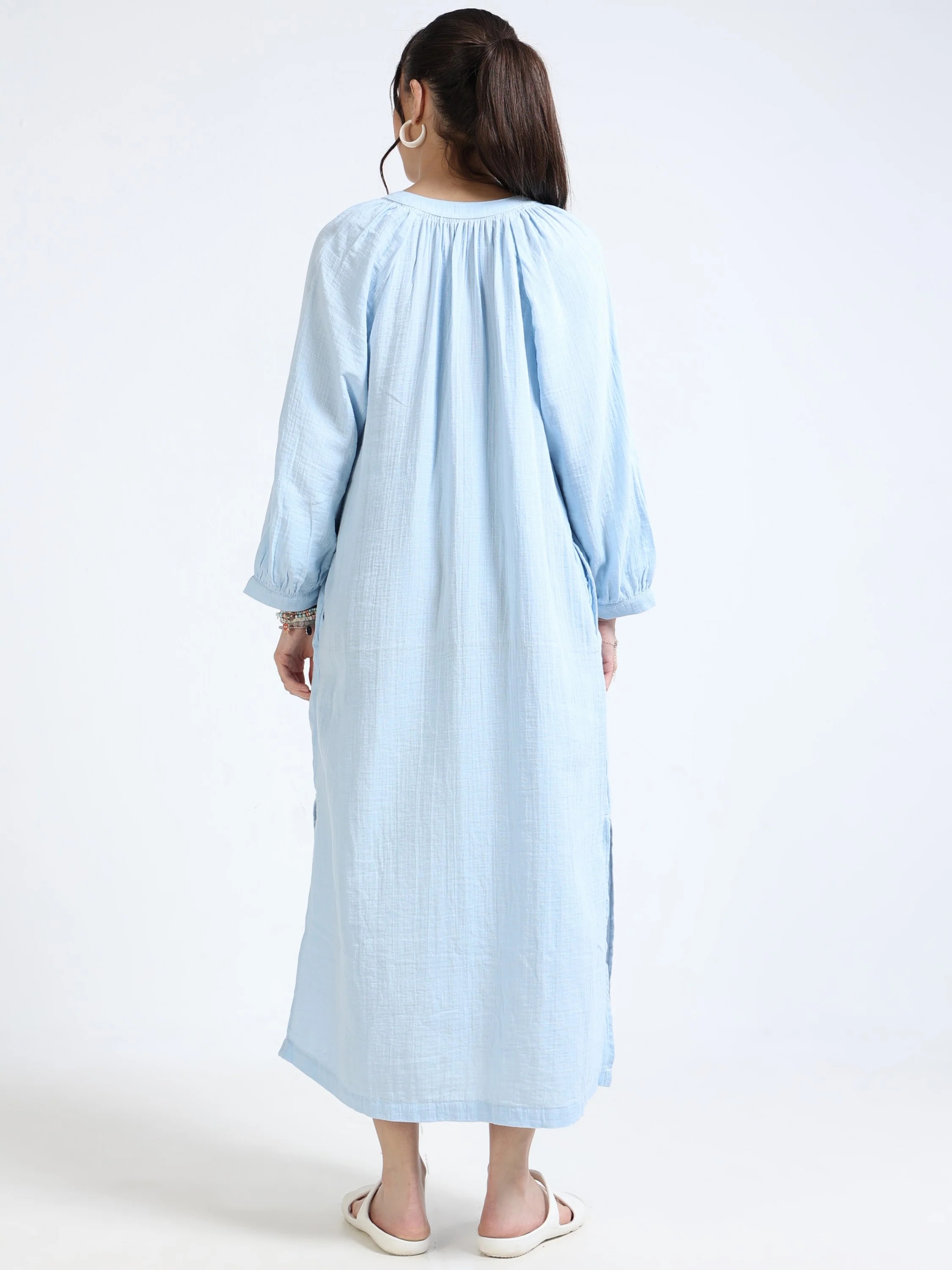 Women Blue Oversized Gauze Dress - Image 4