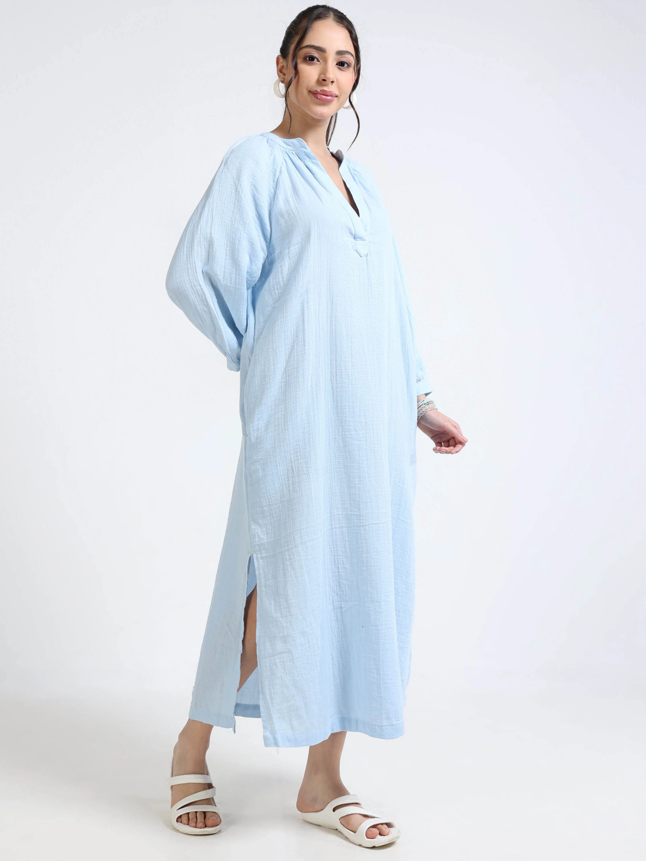 Women Blue Oversized Gauze Dress - Image 5