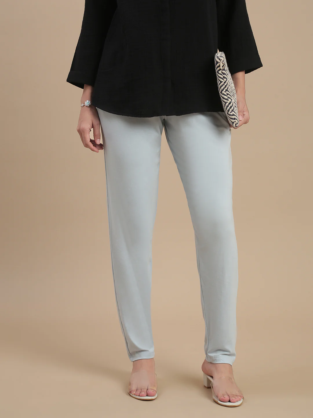 Women Blue Pencil Fit Pants - Image 4