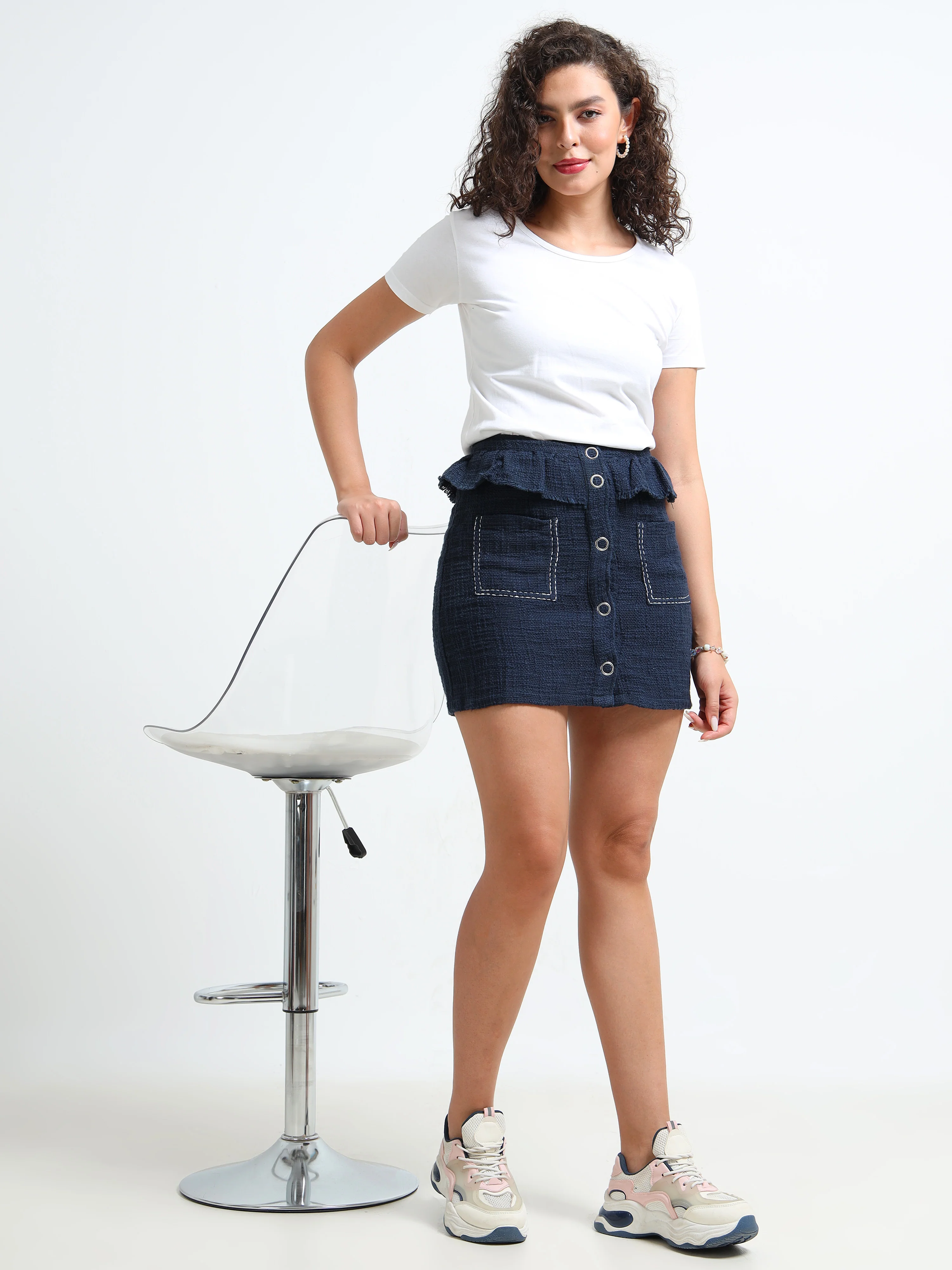 Women Blue Peplum Short Skirt - Image 7