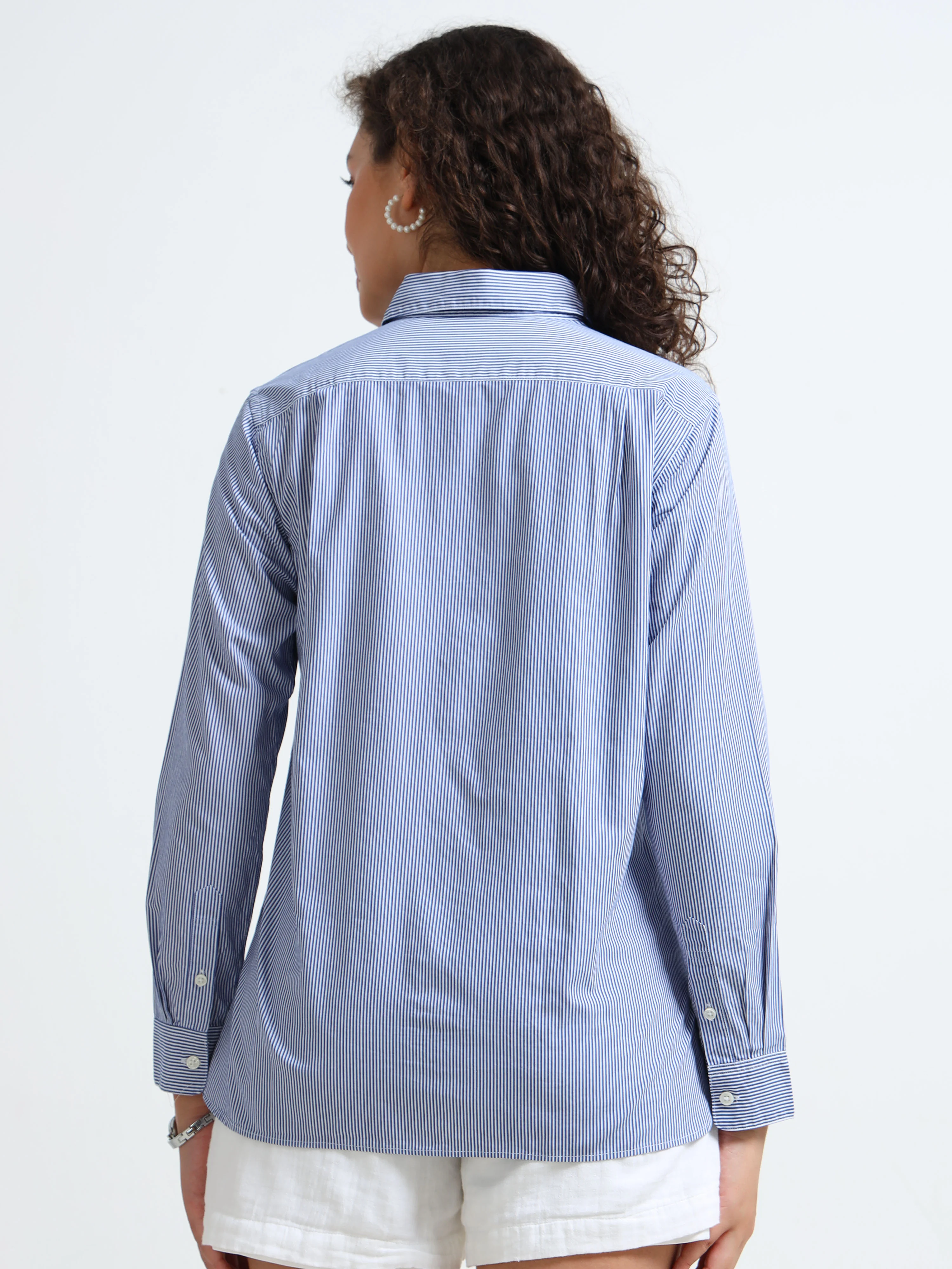 Women Blue Pinstripe Shirt - Image 4