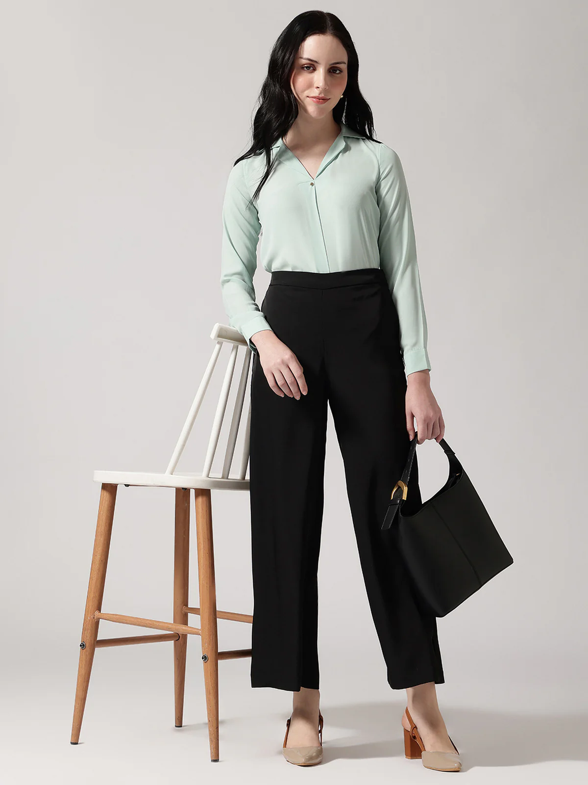 Women Green Polyester Cuban Collar Top - Image 6