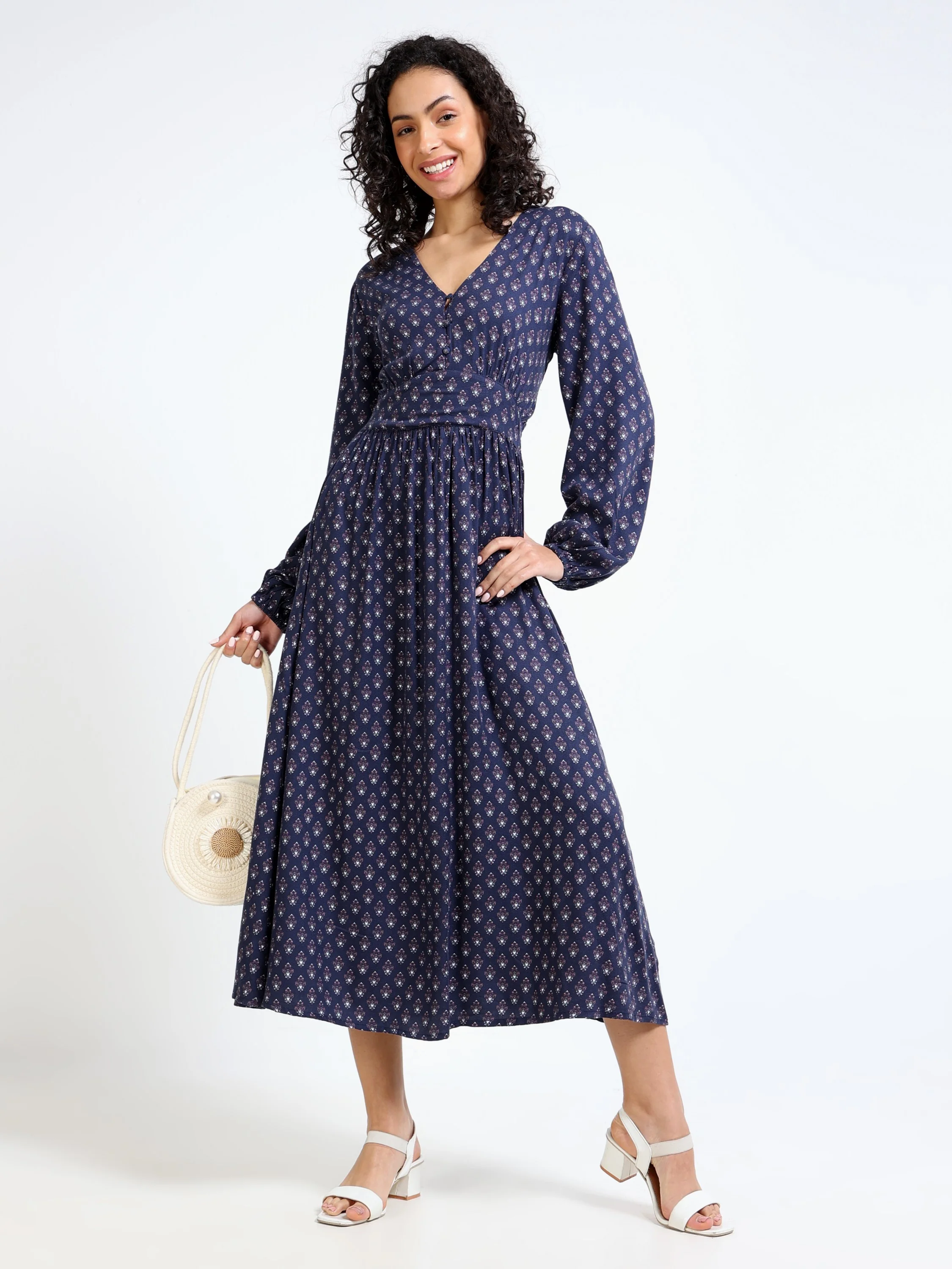 Women Blue Printed Maxi Dress - Image 7