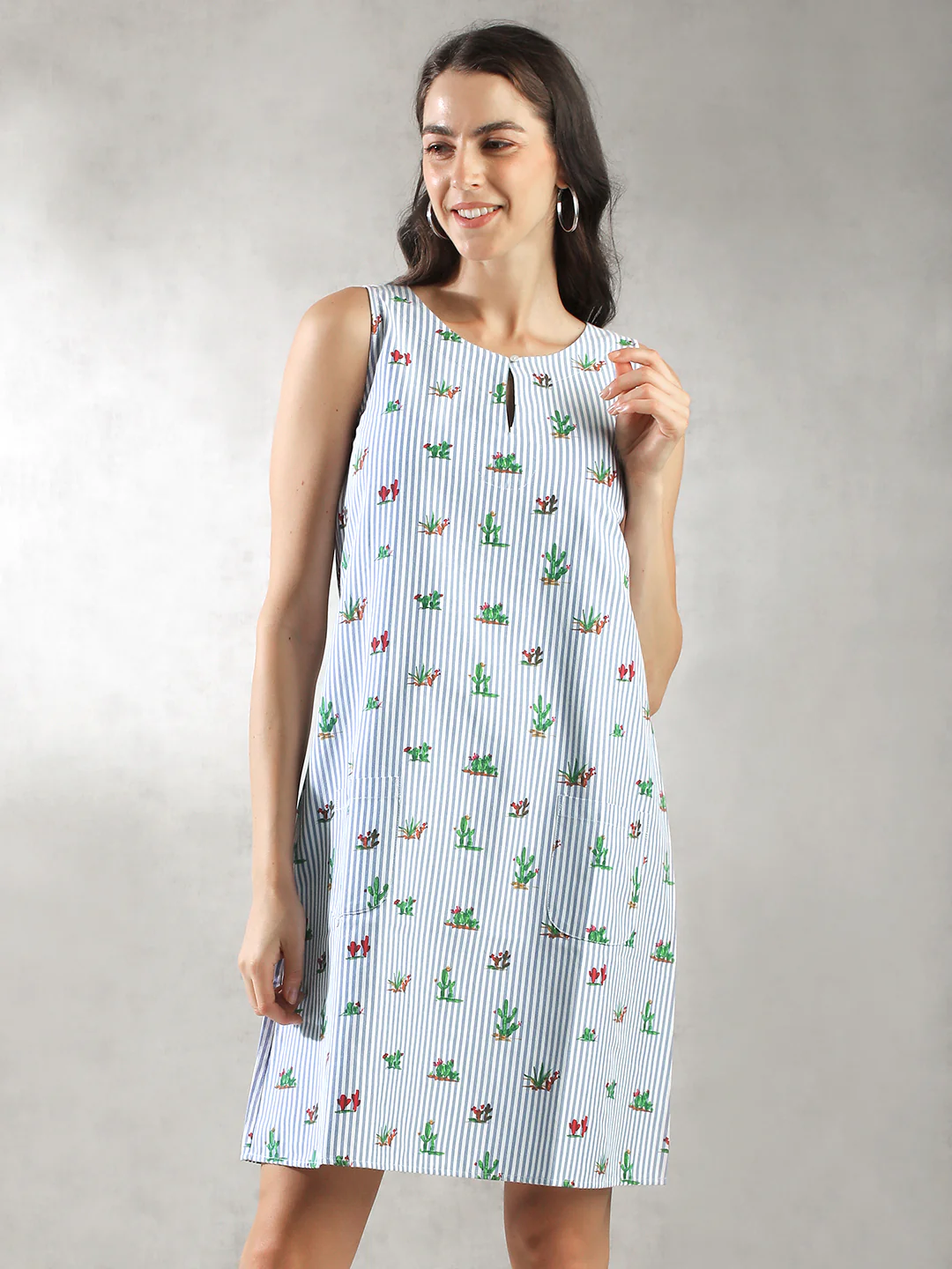Women Blue Printed Casual Dress - Image 2