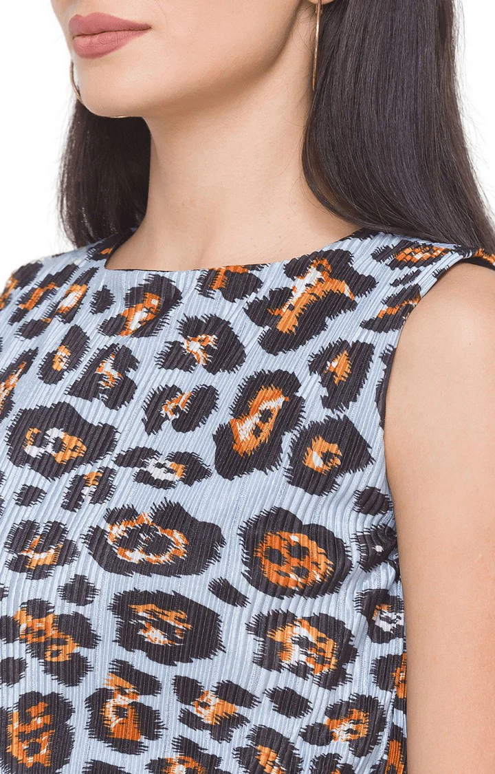 Women Blue Leopard Print Dress - Image 5