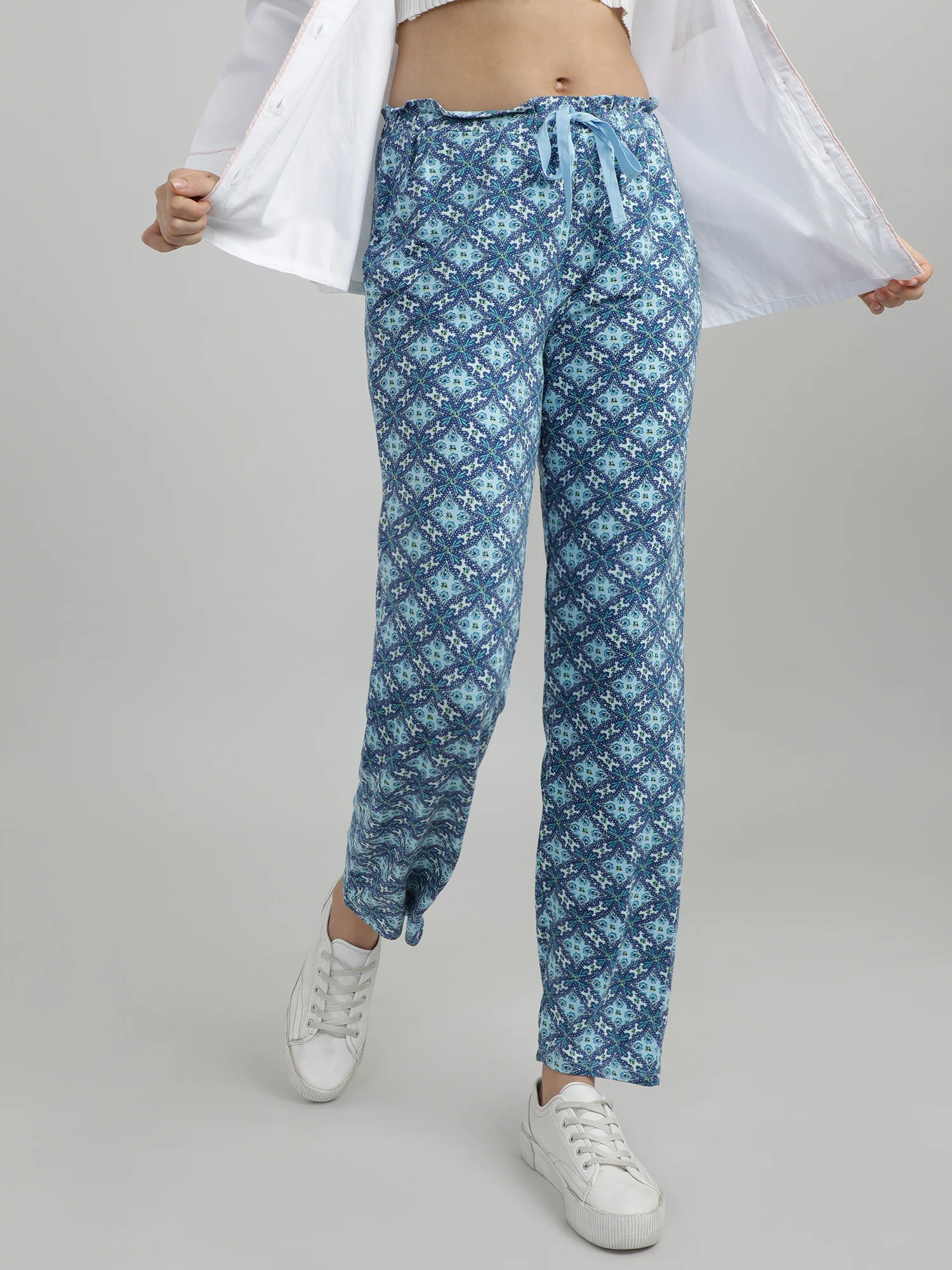 Women Blue Printed Lounge Pants - Image 3