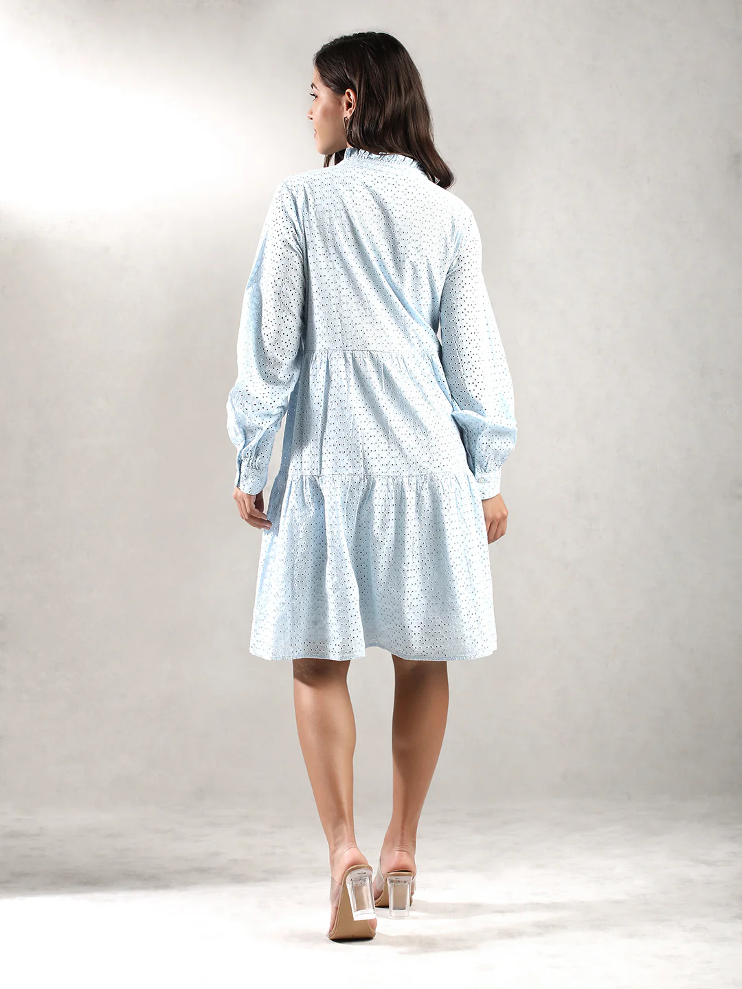 Women Blue schiffli Dress - Image 6