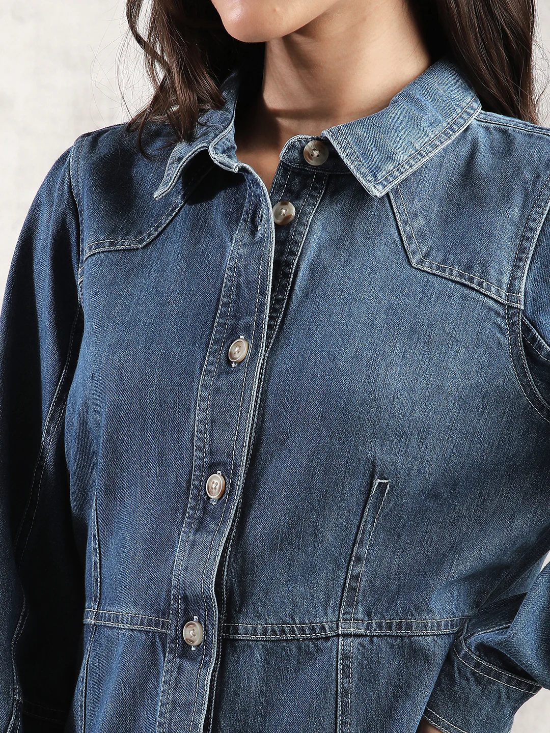 Women Full Sleeve Denim Shirt Dress - Image 5