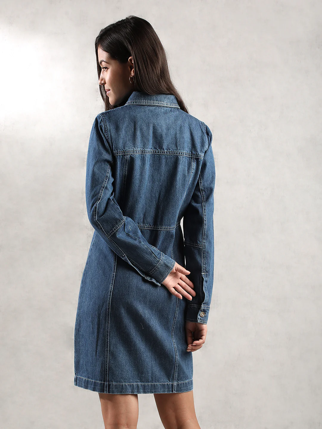Women Full Sleeve Denim Shirt Dress - Image 6