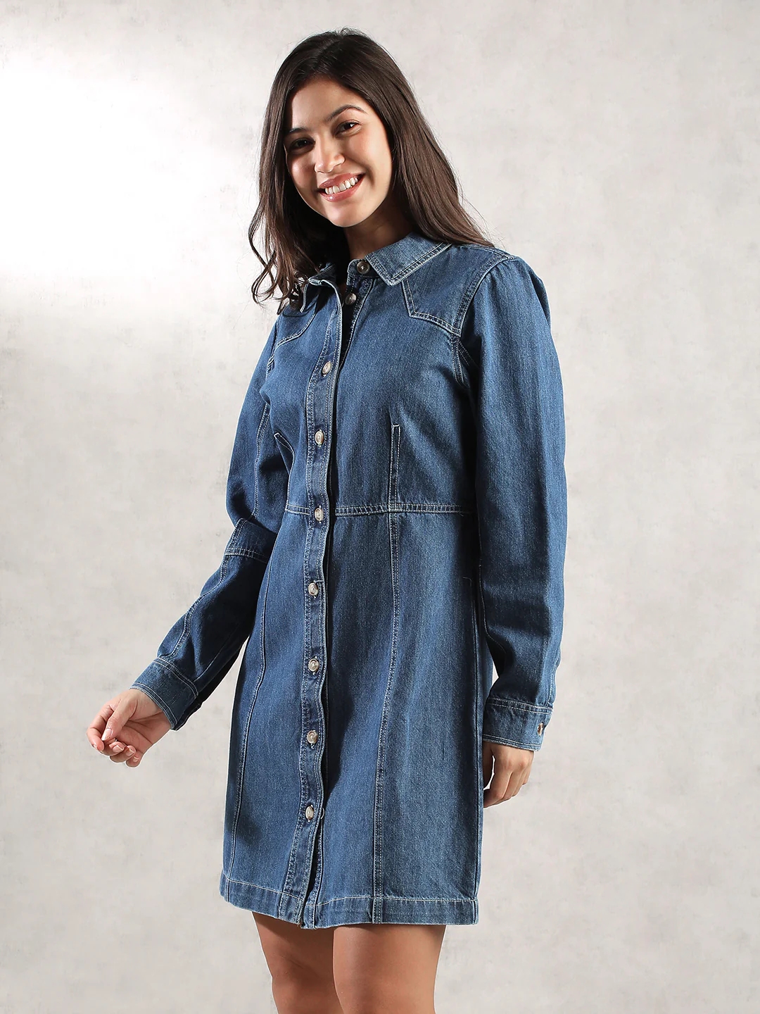 Women Full Sleeve Denim Shirt Dress - Image 7