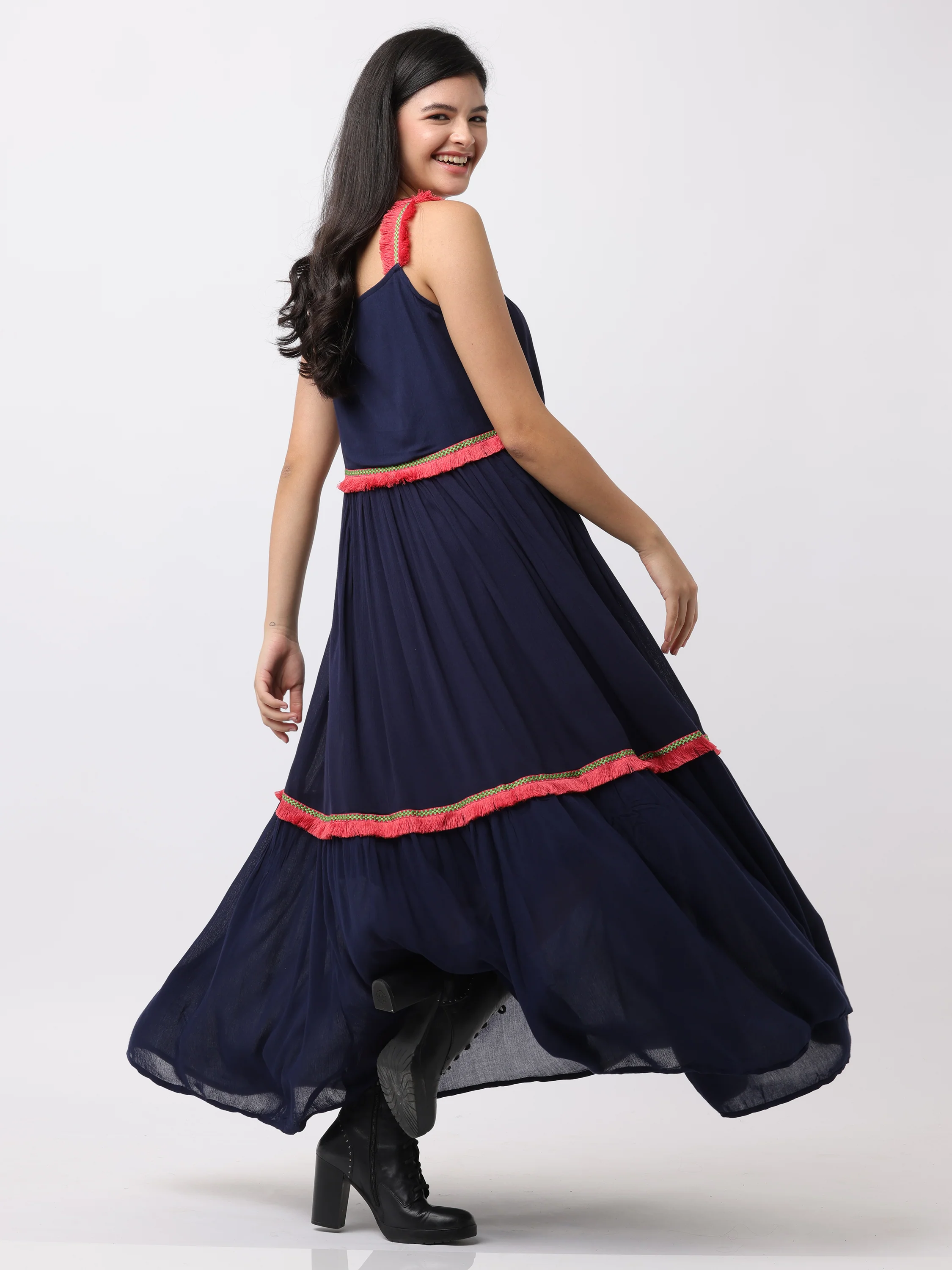 Women Blue Regular Fit Rayon Dress - Image 6